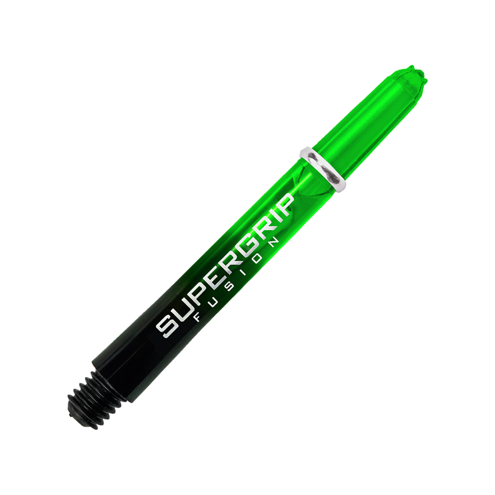 HR340_Harrows_Supergrip_Fusion_Shafts_Gr-n_40mm_2nsFOQYAE4o2Eh Harrows Supergrip Fusion Shafts mit detailreicher Oberfläche. Die Schäfte sind seitlich zu sehen.
