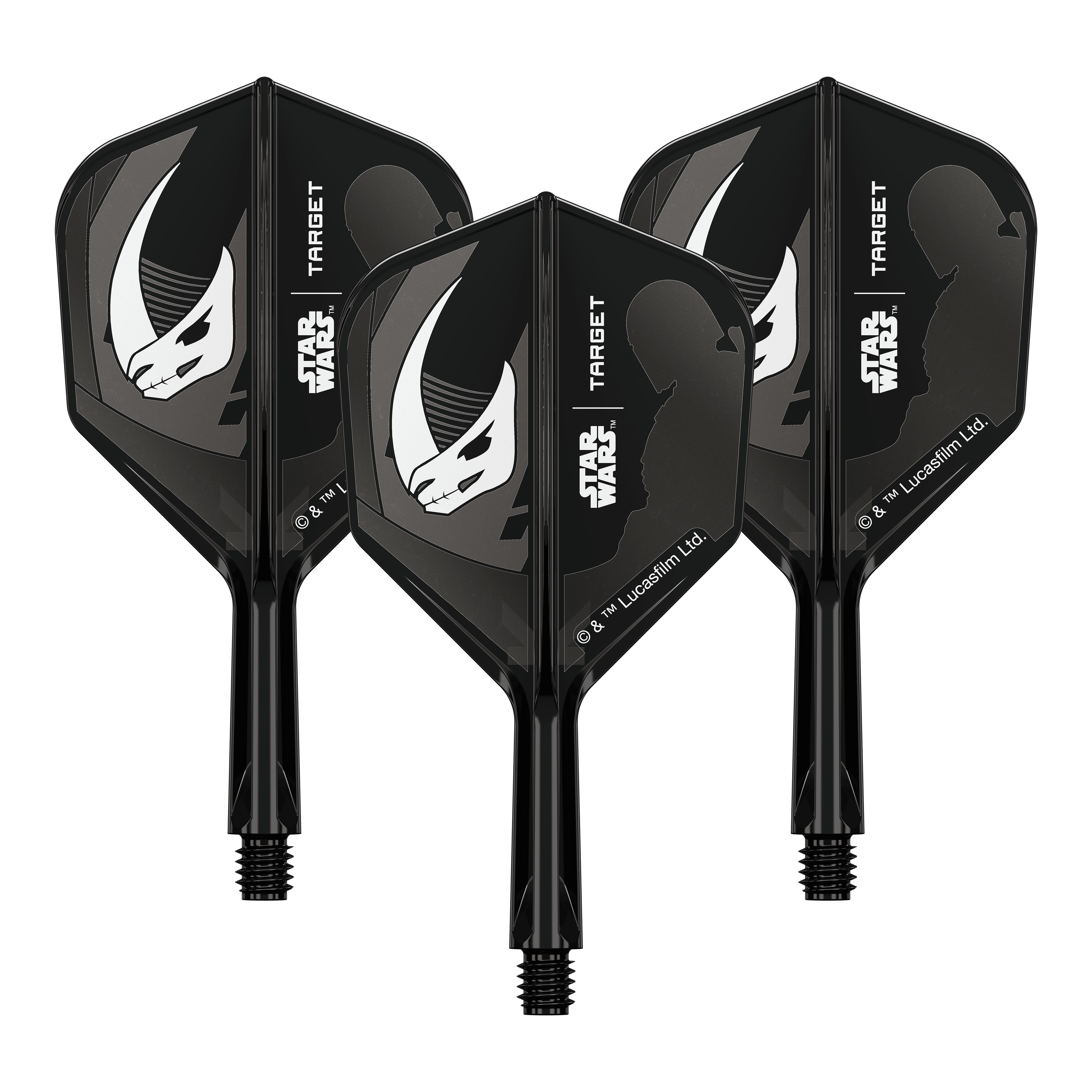 Target Star Wars K-Flex Set Mandalorian nr. 6 Flights Auf dem Produkt ist eine Mandalorianer-Rüstung aus Star Wars abgebildet. Es handelt sich um einen weiteren No6 Flights 19 mm Dart-Flügel.