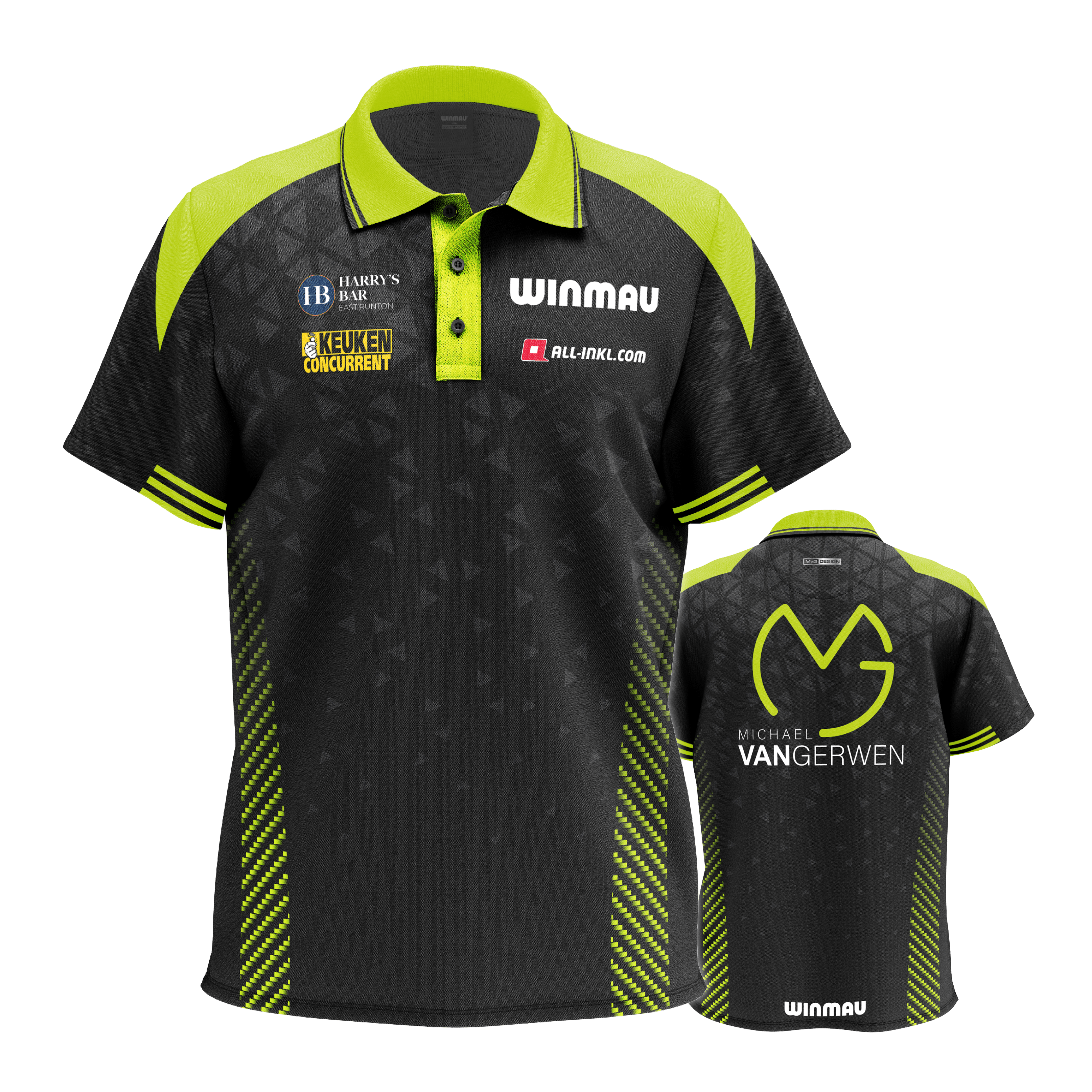 Winmau Michael Van Gerwen Stage poloshirt Auf dem Bild ist das Winmau Michael Van Gerwen Stage Poloshirt zu sehen. Dieses Poloshirt ist für Dart-Fans gestaltet.