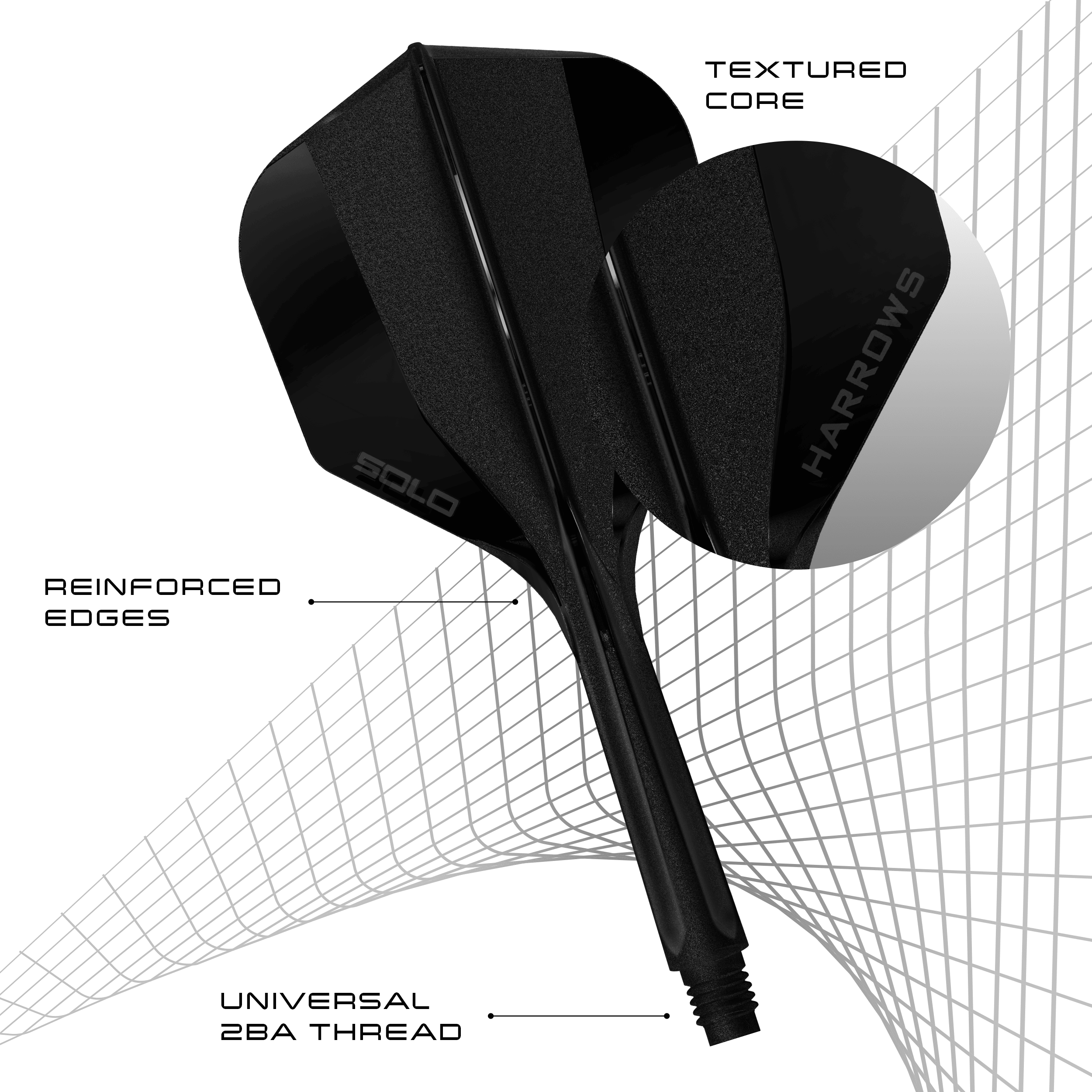 Harrows Solo No6 Flight Shaft System - Zwart Abgebildet ist das Harrows Solo No6 Flight-Shaft-System in Schwarz. Das Produkt ist in einer anderen Perspektive zu sehen.