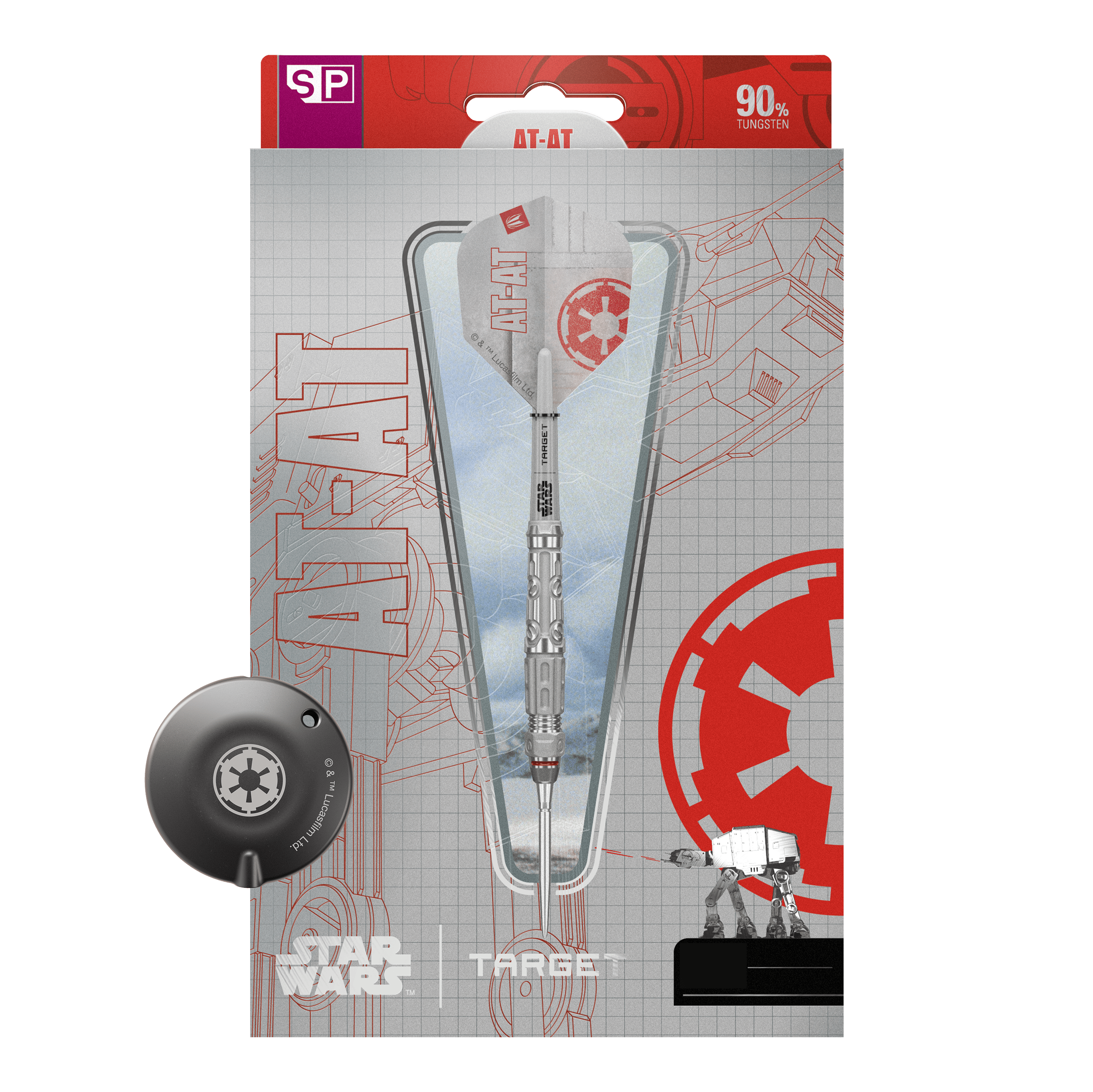 Target Star Wars AT-AT Swiss Point stalen dartpijlen Dieses Bild zeigt die Target Star Wars AT-AT Swiss Point Steeldarts. Die Abbildung präsentiert die besonderen Merkmale der Pfeile.
