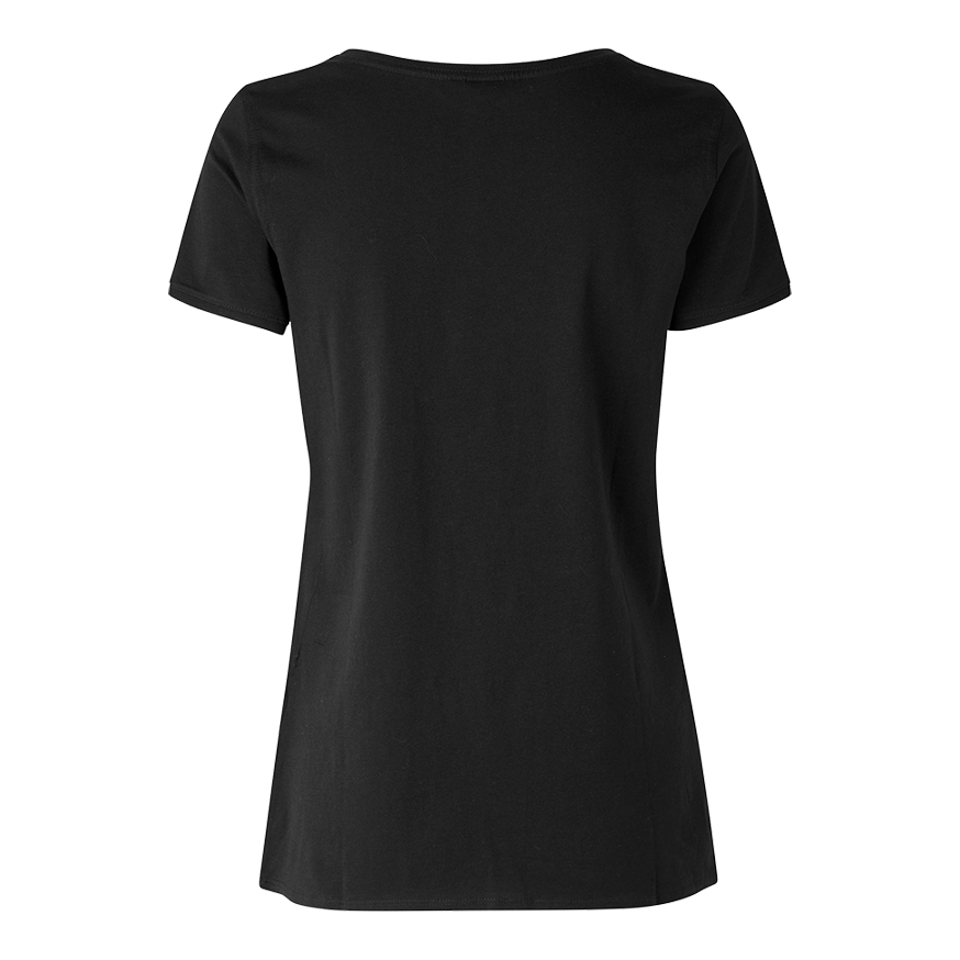 Barrels and Shafts dames-T-shirt - zwart Das Bild zeigt ein schwarzes Damen-T-Shirt von hinten. Das T-Shirt hat einen einfachen, klassischen Schnitt ohne sichtbare Aufdrucke oder Muster.