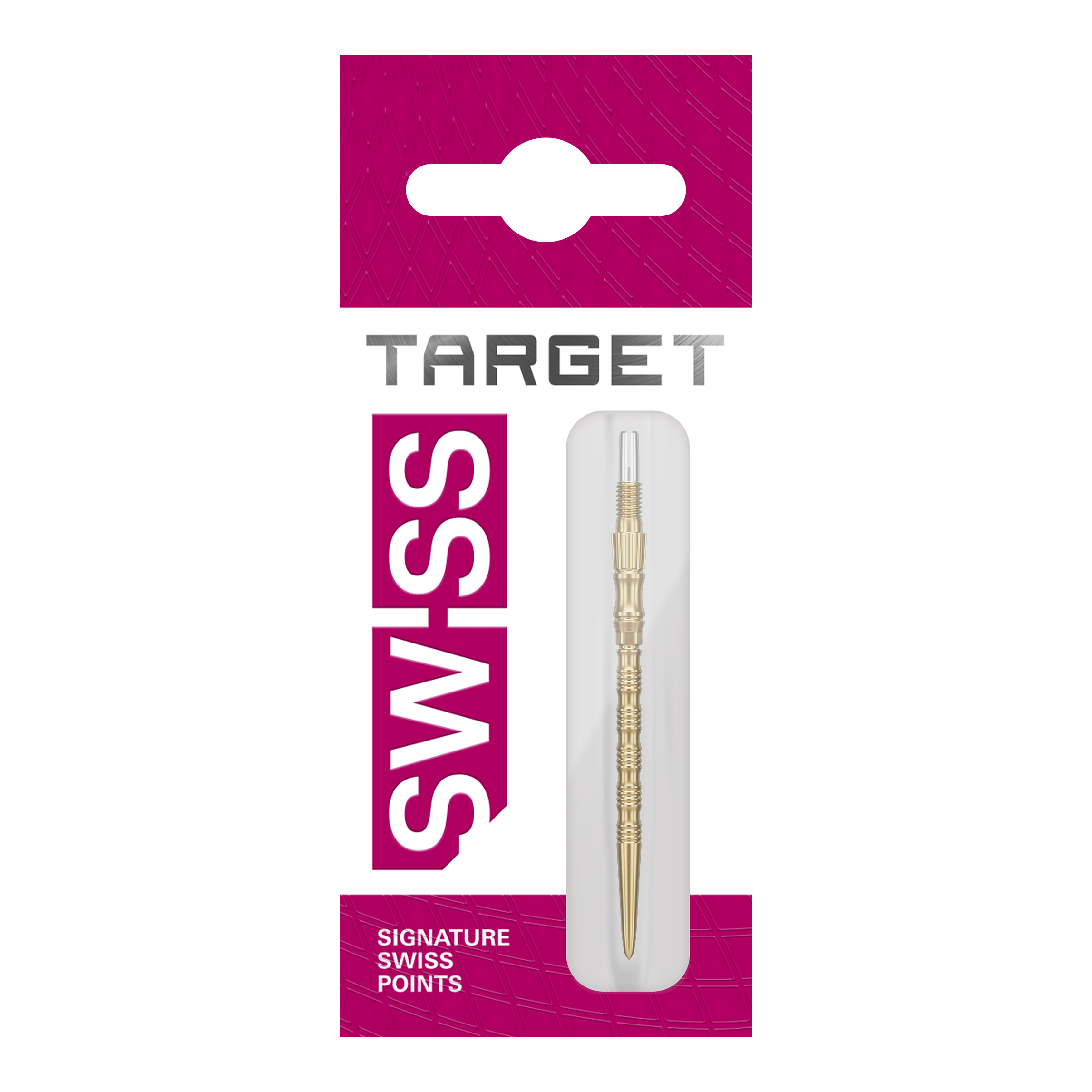 Target Signature Swiss Point TRB stalen dartpunten - goud Abgebildet sind drei goldene Dartspitzen mit einer Länge von 42mm. Diese gehören zur Serie Target SwissPoint Signature TRB.
