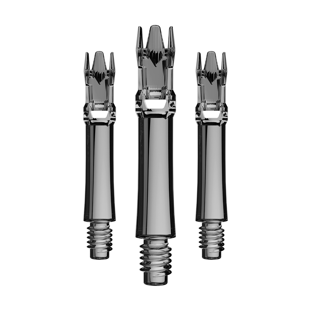 Abgebildet ist ein Set von schwarzen transparenten Ersatzshafts. Die Shafts sind ordentlich zusammengesetzt.