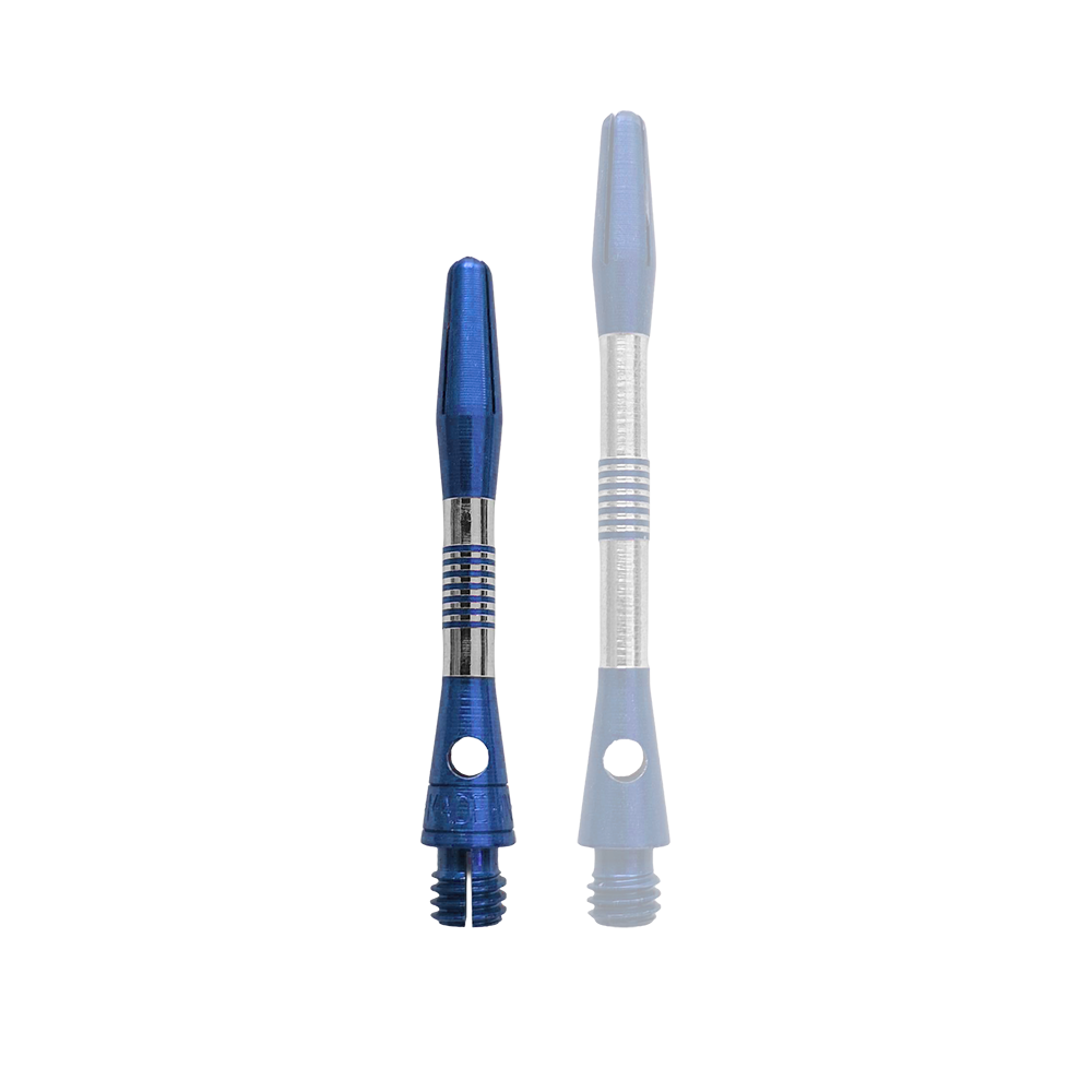 Bulls NL Cetra Aluminium Shafts - Blauw Ein einzelner blauer Aluminium Dart Schaft, 34mm lang, ist im Bild. Dieser Schaft eignet sich für Dart-Liebhaber und Bastler.
