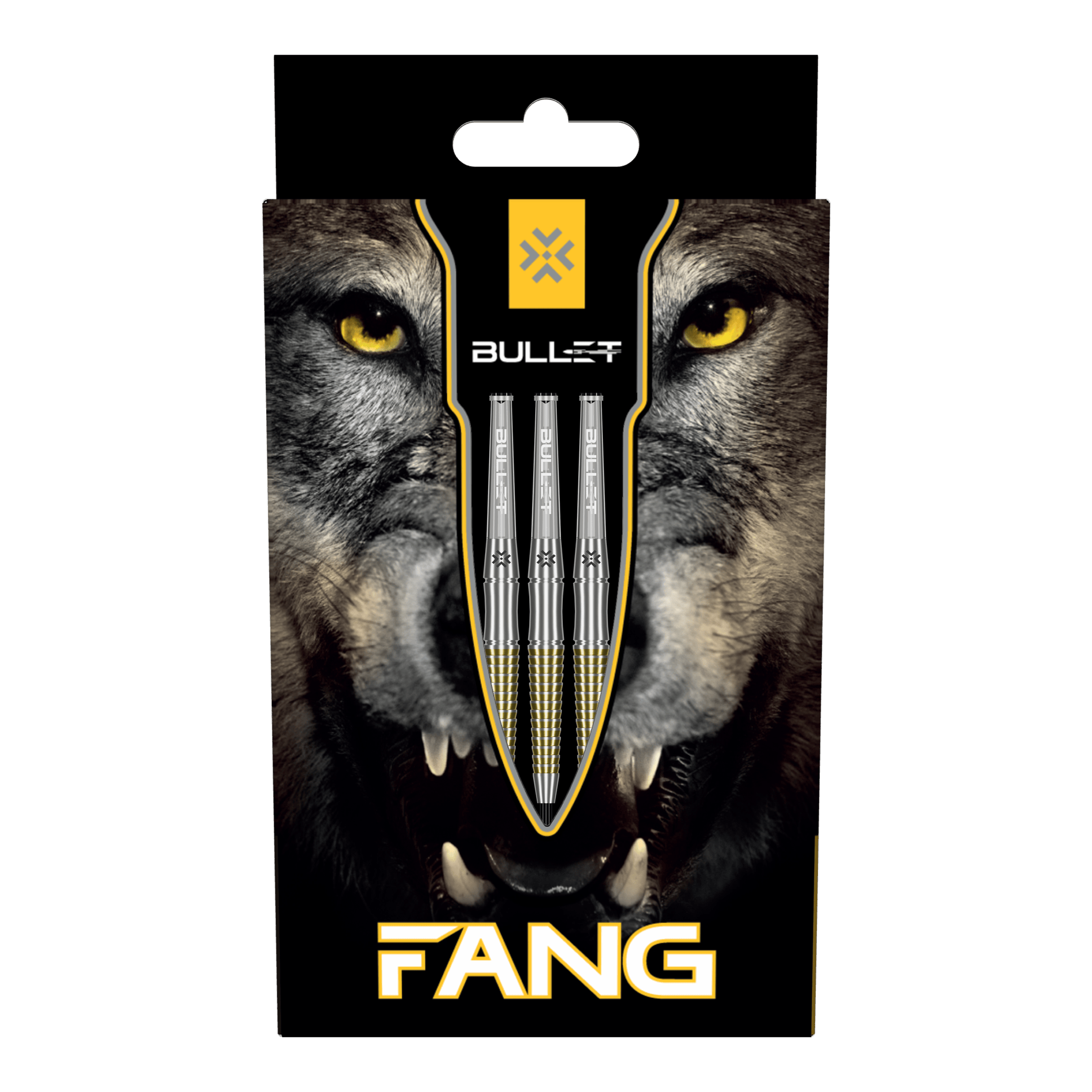 Bullet Fang stalen pijltjes Das Bild zeigt die Bullet Fang Steeldarts. Die Steeldarts sind detailliert abgebildet.