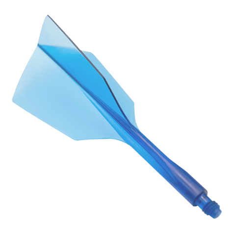 Condor Ax 120 Flight System Helderblauw - Smal Das Bild zeigt ein Dart-Flight-System in klarem Blau mit schmalem Design. Es handelt sich um das Produkt "Condor Axe 120 Flight-System Clear Blue - Narrow".