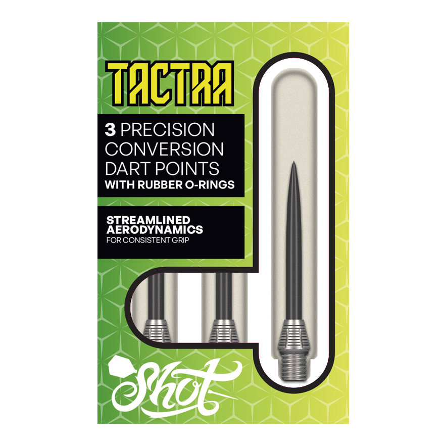 Hier sieht man die Shot Tactra Conversion Points - 34 mm. Sie bieten eine praktische Lösung für Dartspieler, die flexibel wechseln möchten.