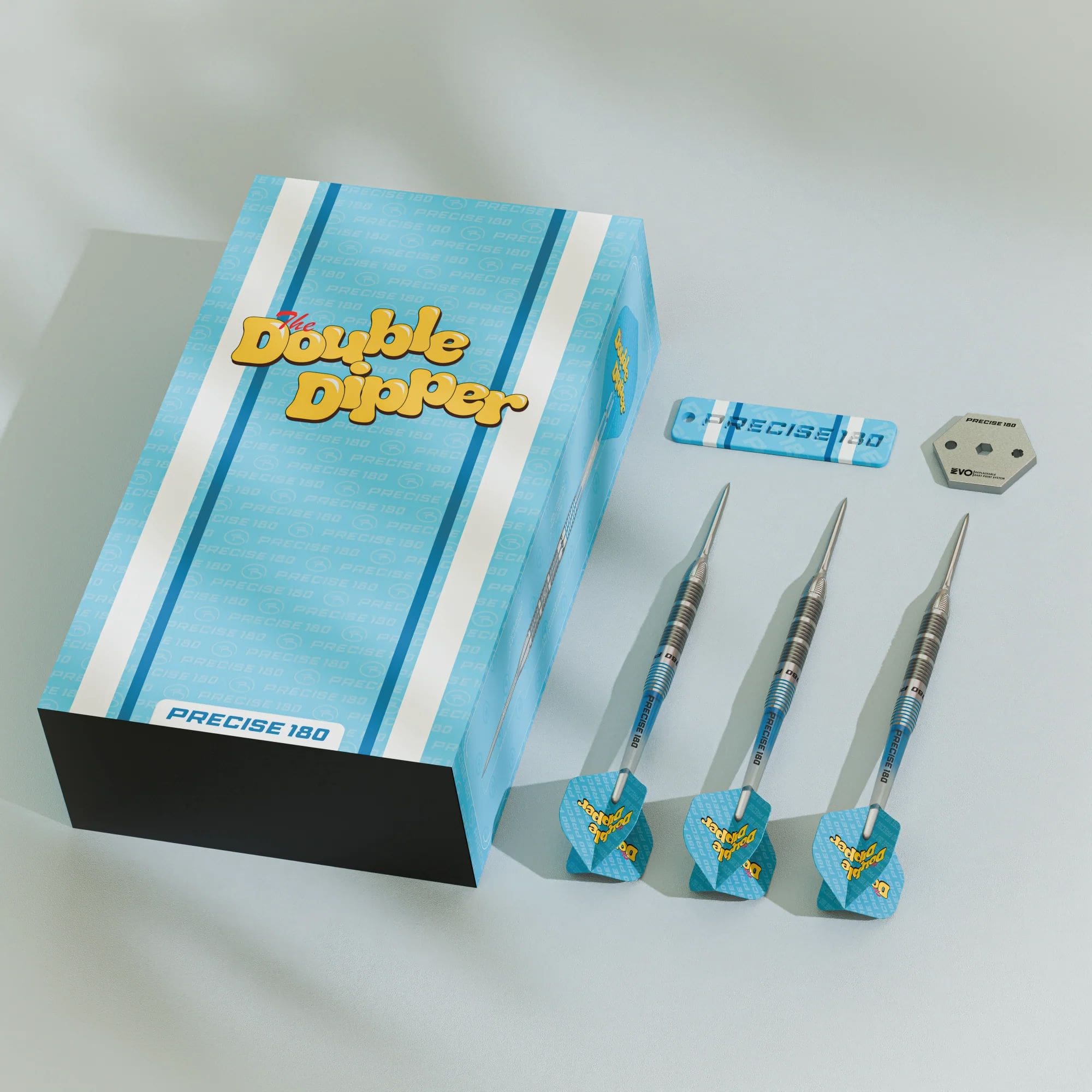 Precise 180 Bela Schugmann Double Dipper V1 stalen dartpijlen Das Bild zeigt die Precise 180 Bela Schugmann Double Dipper V1 Steeldarts. Diese Dartpfeile sind optimal für fortgeschrittene Dartspieler.