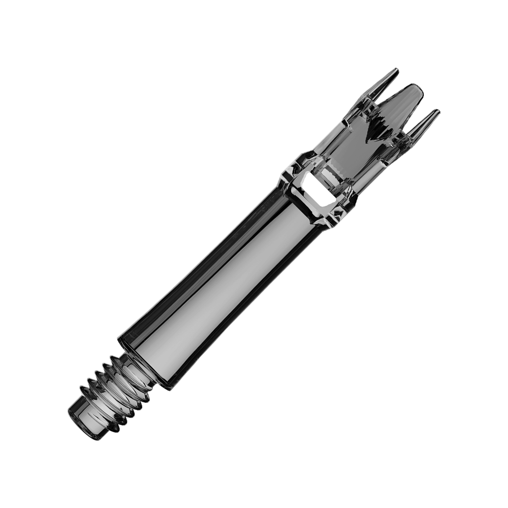 Mehrere schwarze transparente Ersatzshafts sind zu sehen. Die Shafts liegen geordnet nebeneinander.