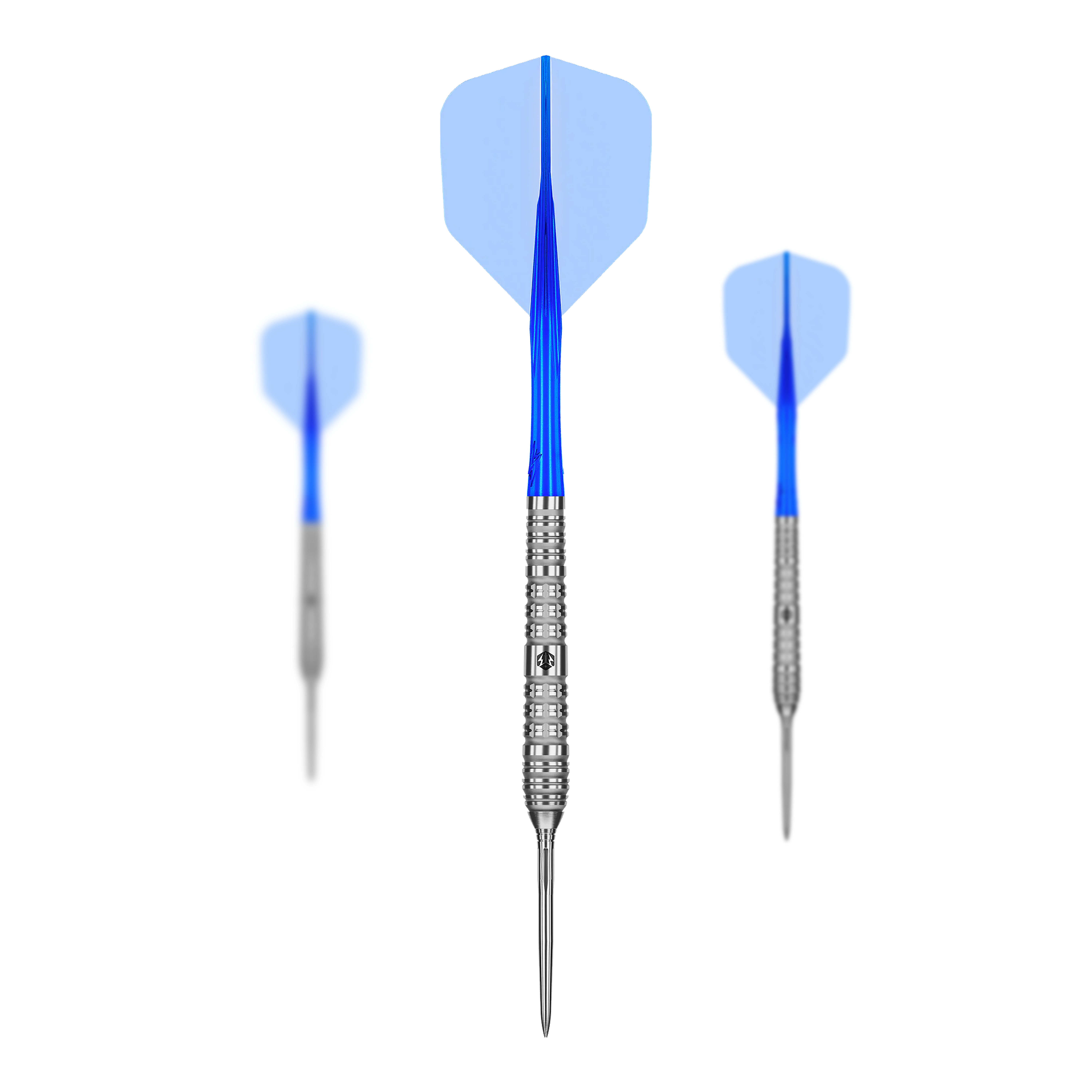 Caliburn Rix EZ-EVO R4 stalen dartpijlen Das Foto zeigt die Caliburn Rix EZ-EVO R4 Steeldarts als Set. Der Fokus liegt auf dem Aussehen und der Anordnung der Darts.