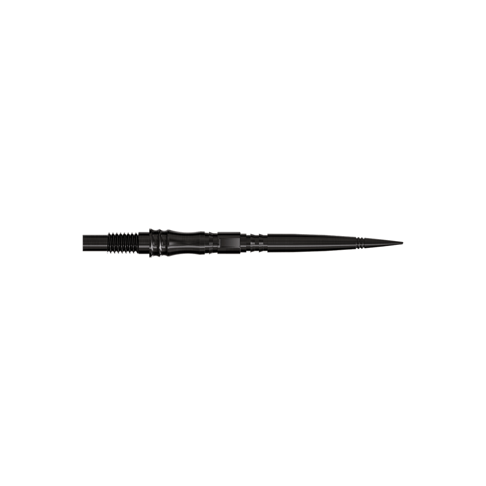 Apex Axis Black Elite Serie Dartspitzen in 30mm sind zu sehen. Sie haben eine dunkle Oberfläche.