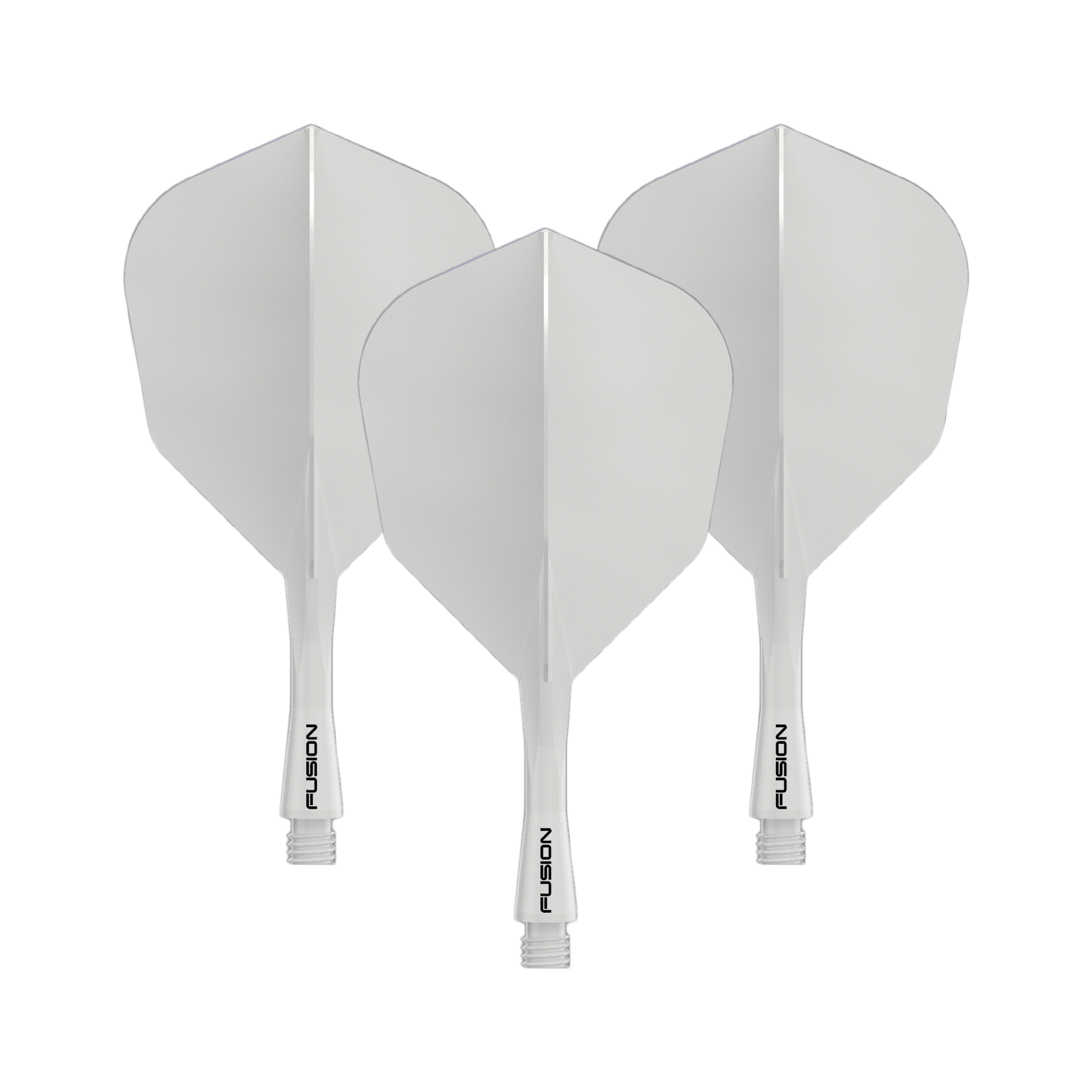 Winmau Fusion Flight Shaft System No6 Massief Wit Gezeigt wird das Winmau Fusion Flight Shaft System No6 in Solid White, 22mm (1 Set). Es ist ein weißes Zubehörteil für Dartpfeile.
