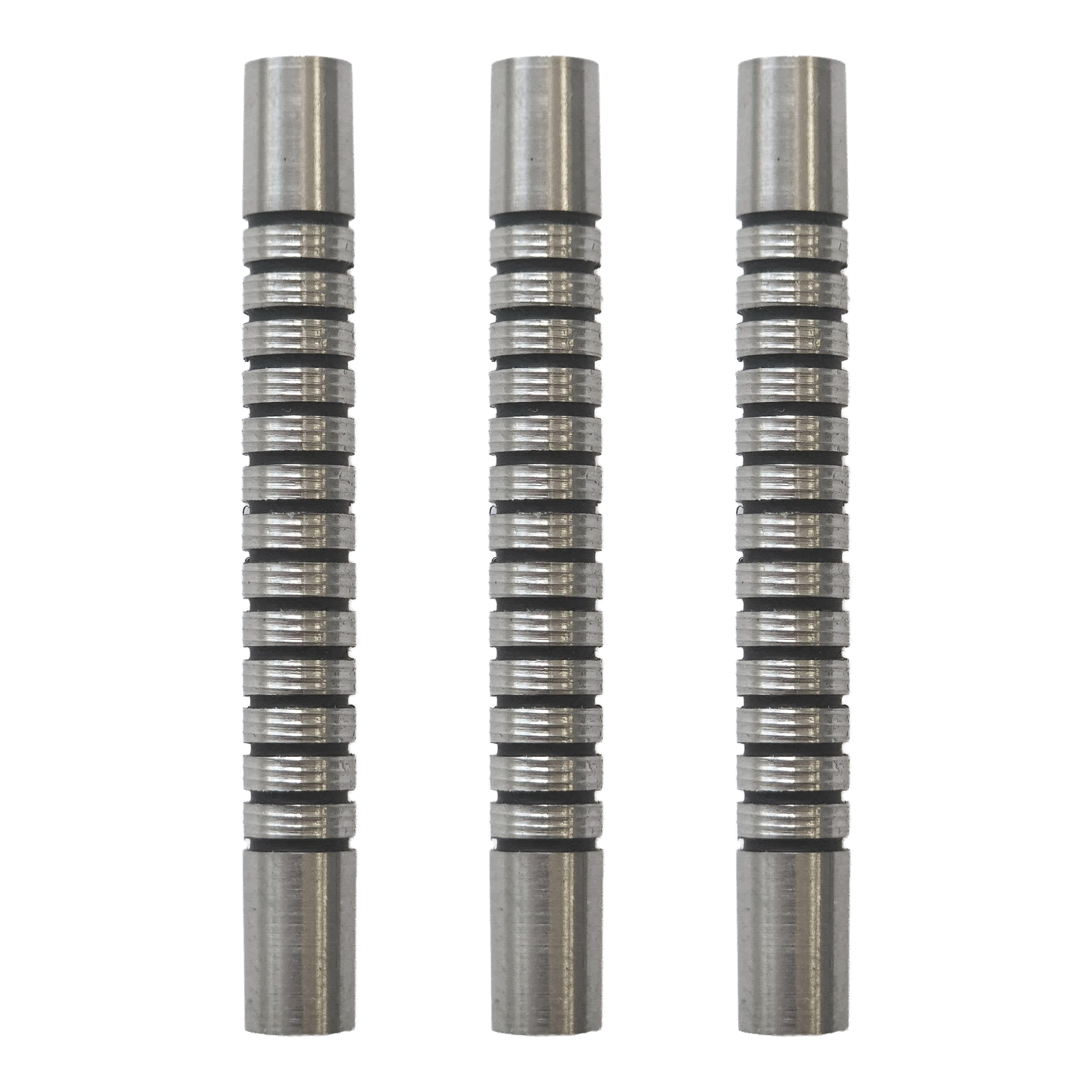 McDart Softdart Barrels met zwarte ring - 18 g Dieses Bild zeigt ein Set von McDart Black Ring Softdart Barrels - 18g. Mehrere schwarze Dart-Barrels sind nebeneinander angeordnet.