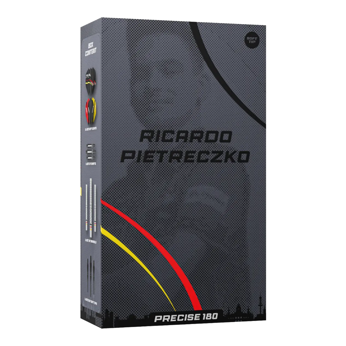 Precise 180 Ricardo Pietreczko GEN1 softdarts Abgebildet sind die Precise 180 Ricardo Pietreczko GEN1 Softdarts. Sie eignen sich ideal für Präzisionswürfe im Softdart-Bereich.