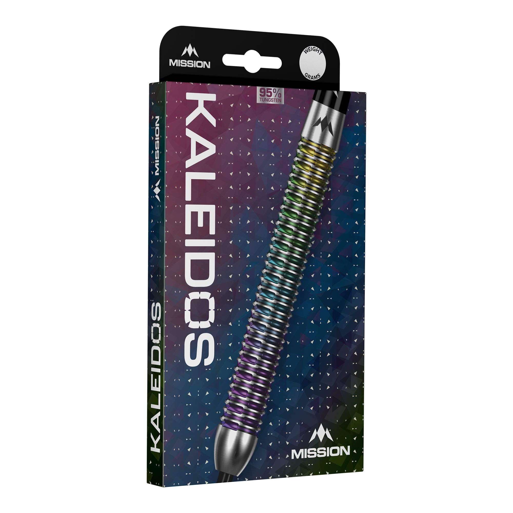 Mission Kaleidos Steeldarts sind auf diesem Bild dargestellt. Die Pfeile überzeugen durch eine bunte Optik und stabile Verarbeitung.