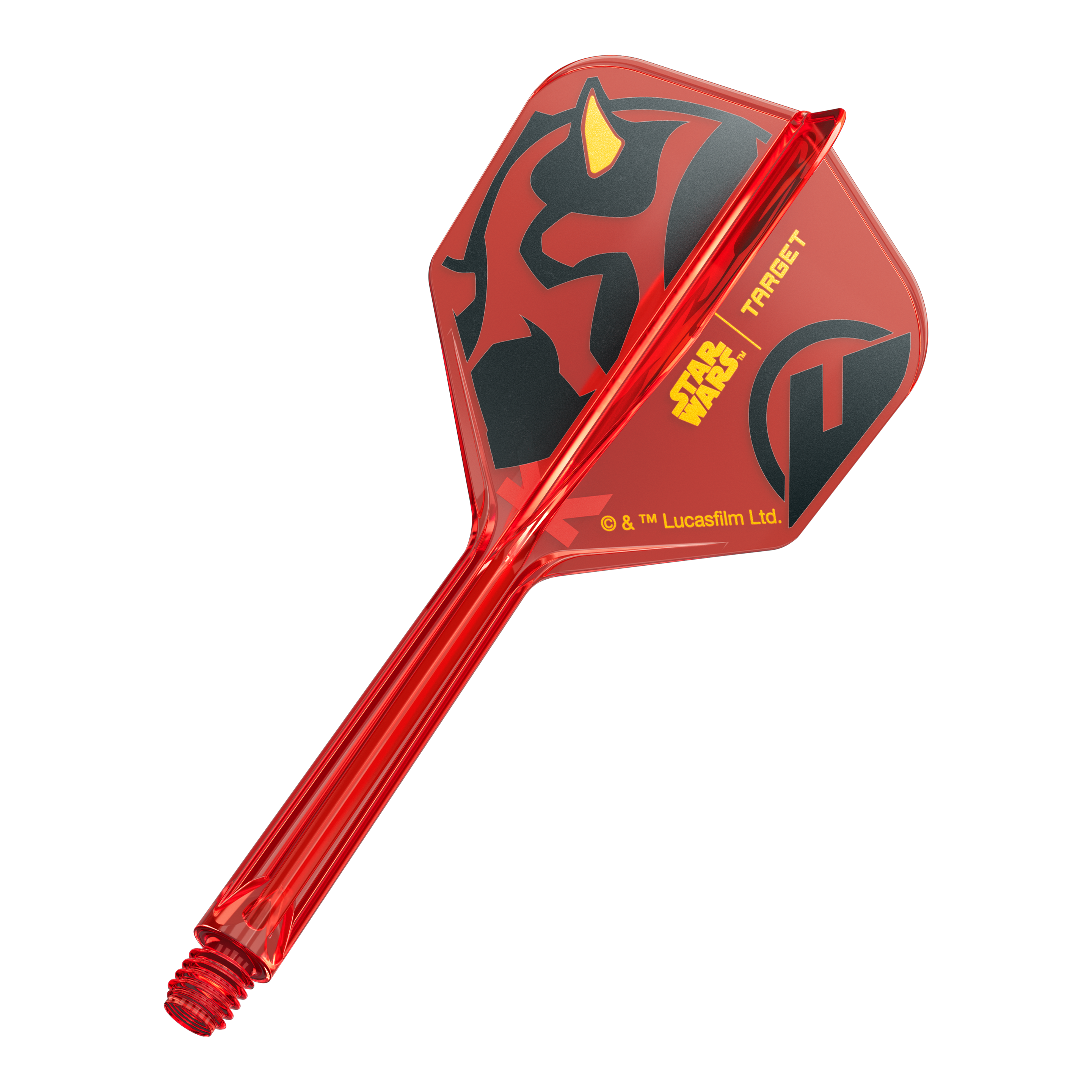 Target Star Wars K-Flex Darth Maul No6-vluchten Ein einzelner Dartflight mit dem Titel '410522_Target_StarWars_KFlex_DarthMaul_No6_Flights_Medium_33mm_1'. Das Bild zeigt ein Star Wars Motiv im Darth Maul Design in mittlerer Größe.
