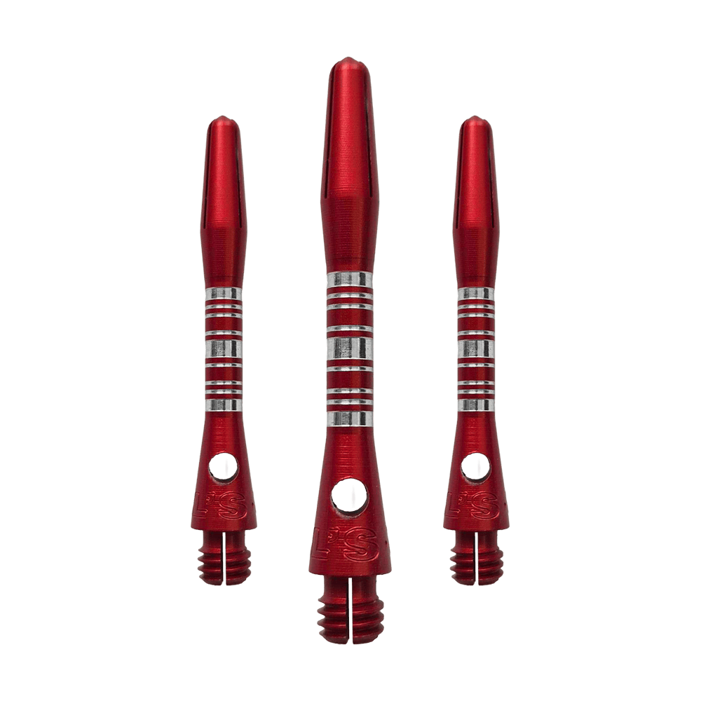 Bulls NL Supra aluminium shafts - rood - 34 mm Dieses Bild zeigt die Bulls NL Supra Aluminium Shafts in Rot, 34 mm lang, als Set. Die Schäfte sind robust und ideal für Dartspieler.