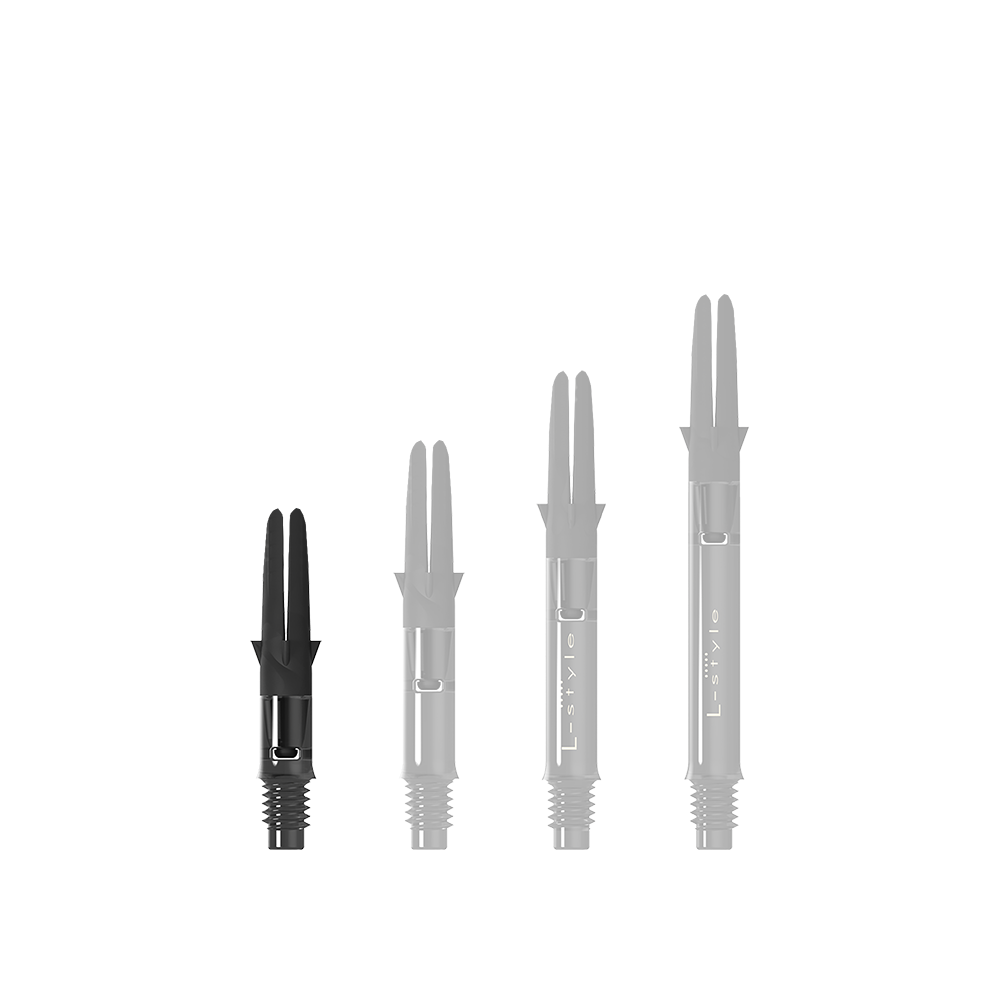 L-L-Style-Shaft Carbon Silent Straight - Zwart Dieses Bild zeigt ein schwarzes, gerades Dartshaft ohne Kappen. Das Produkt ist als L-Style L-Shaft Carbon Silent Straight bekannt.