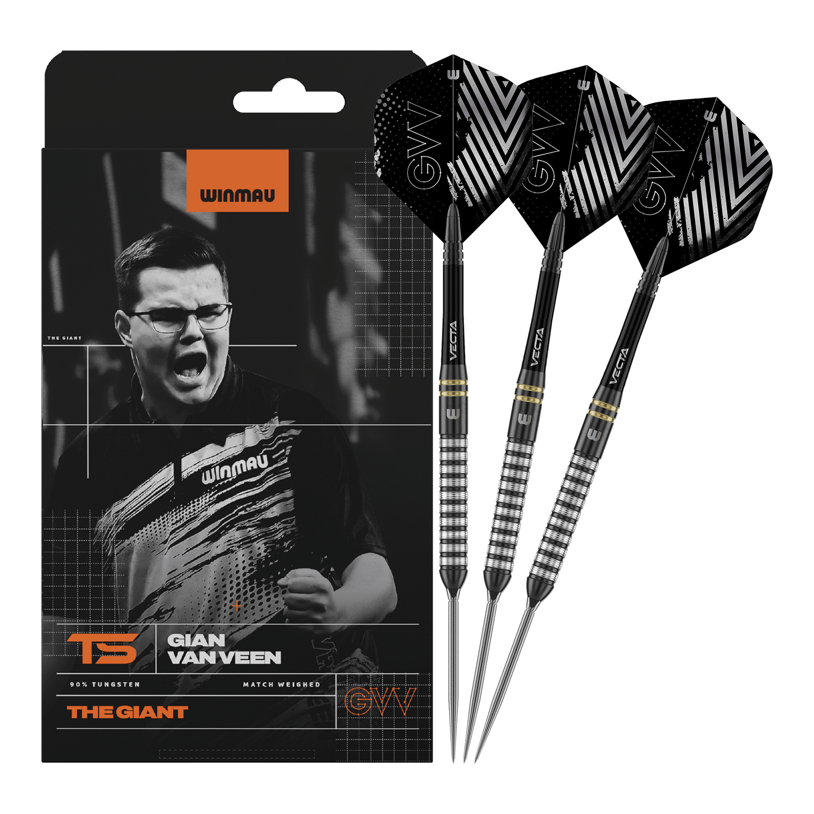 Winmau Gian Van Veen TS Switch Point stalen dartpijlen Abgebildet ist Winmau Gian Van Veen TS Switch Point Steeldarts. Die Darts sind vollständig nebeneinander dargestellt.