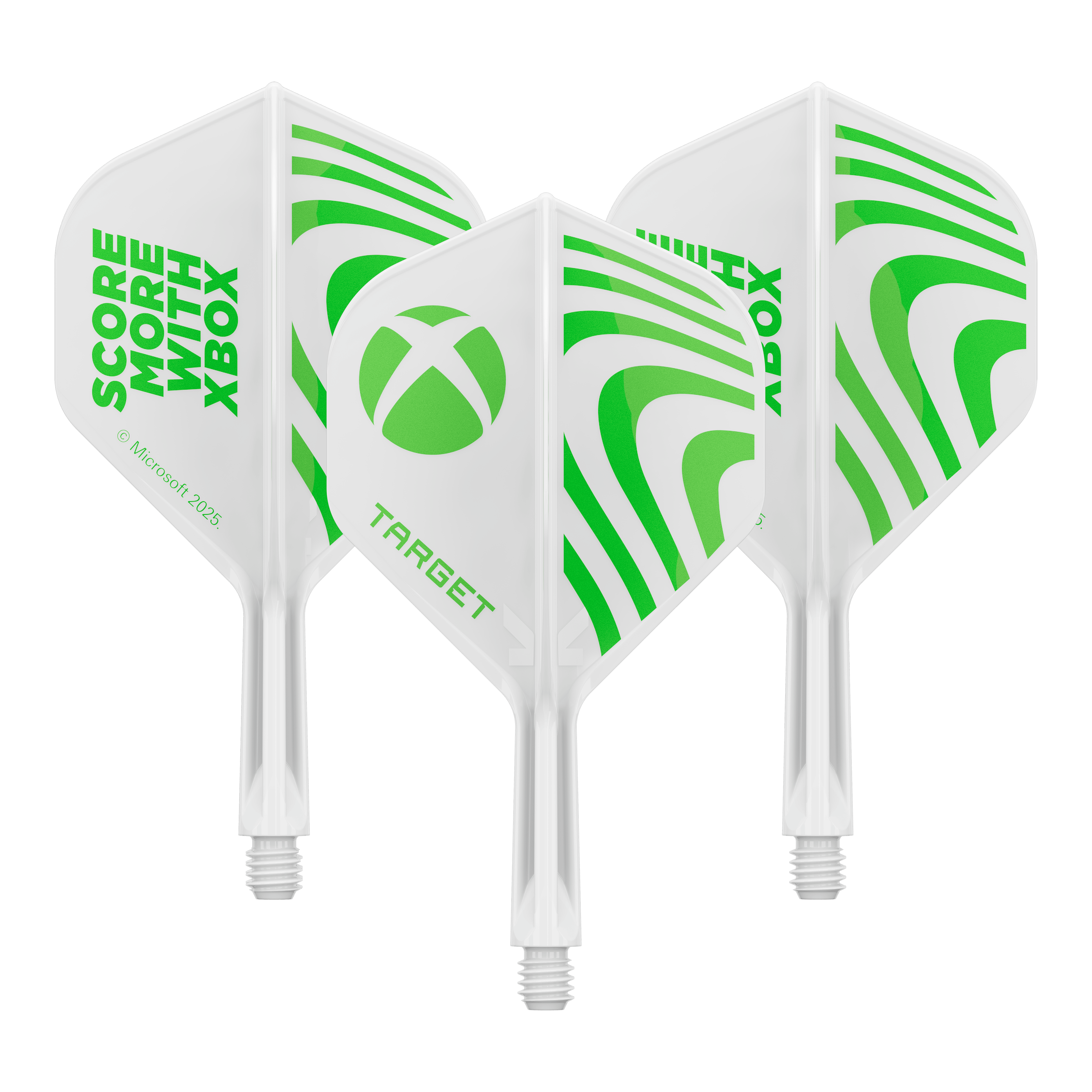 Target Xbox K-Flex No2 standaard flight controllers - wit Zu sehen ist ein Dart Flight Set mit dem Dateinamen 410610_Target_Xbox_KFlex_No2_Standard_Flights_19mm_1Set. Das Set enthält mehrere Standard Flights.