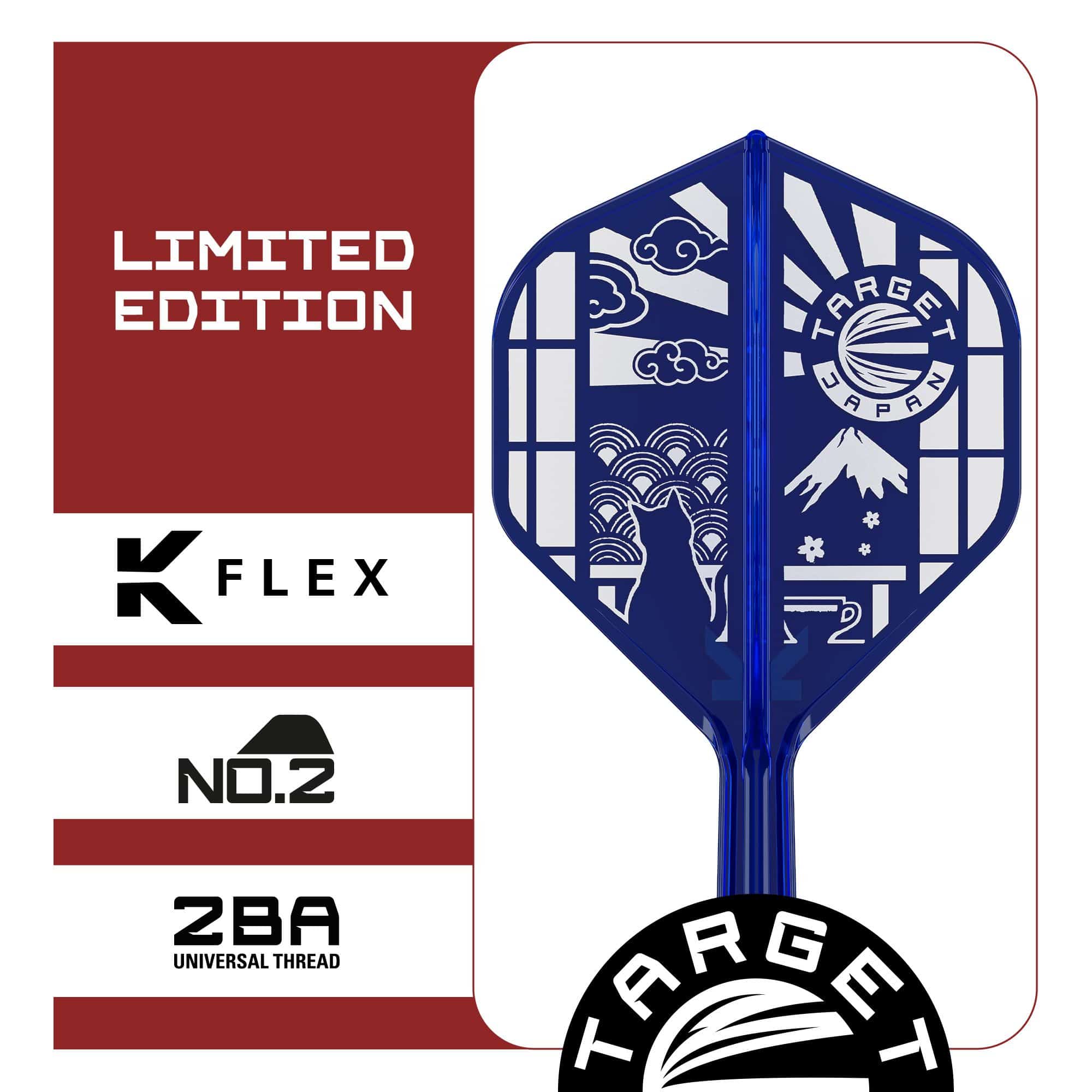 Target Japan K-Flex Blue Limited No2 Standaardvluchten Dieses Bild zeigt die Target Japan K-Flex Blue Limited No2 Standard Flights. Die Flights sind in blauer Farbe gestaltet.