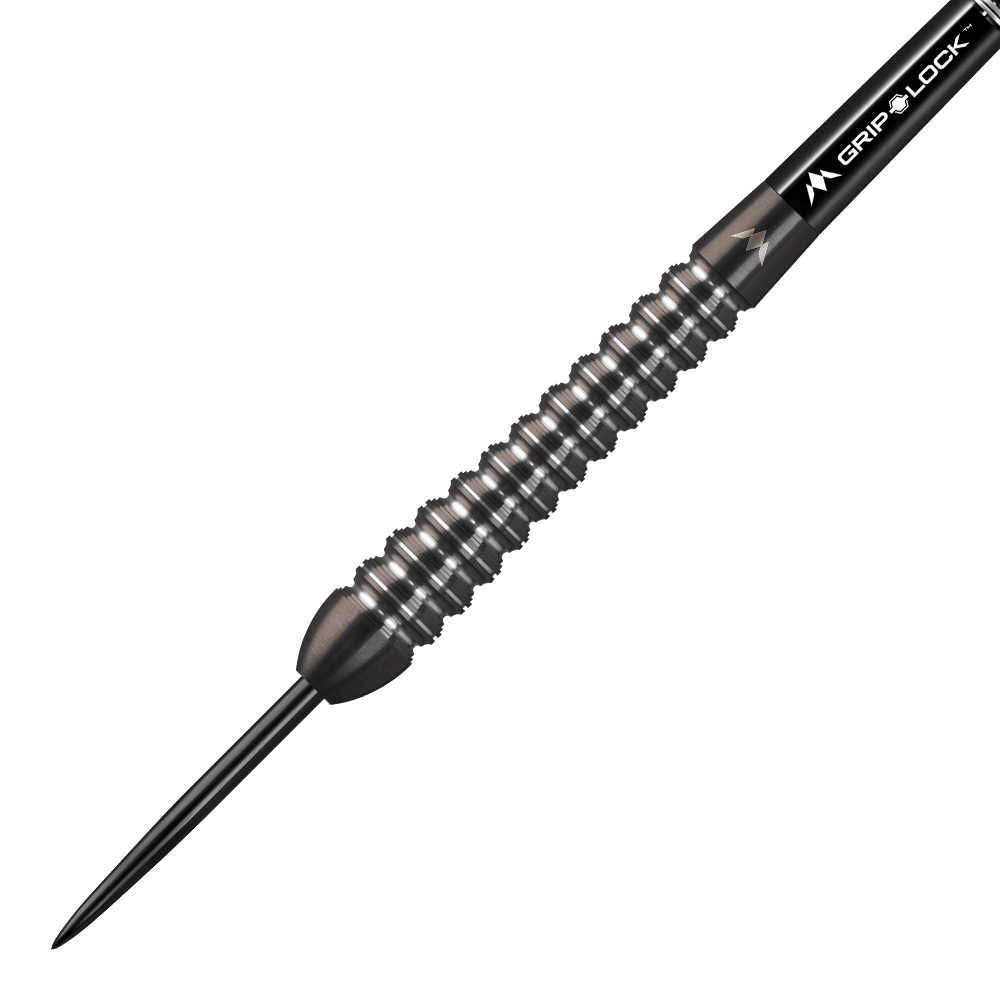 Mission Spiro Model 2 stalen darts - 22g Dies ist ein Mission Spiro Model 2 Steeldart mit einem Gewicht von 22 Gramm. Der Dart hat ein silbernes, gerilltes Barrel und eine schwarze Grip-Lock-Schäfte.