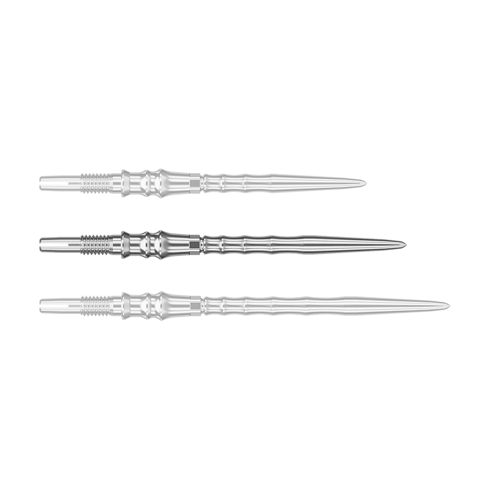 Target Japan Premium Swiss Point Dart Tips - Zilver Hier sieht man eine einzelne silberne SwissPoint-Dartspitze mit 35 mm Länge. Die Spitze ist Teil der Target Japan Premium Serie.