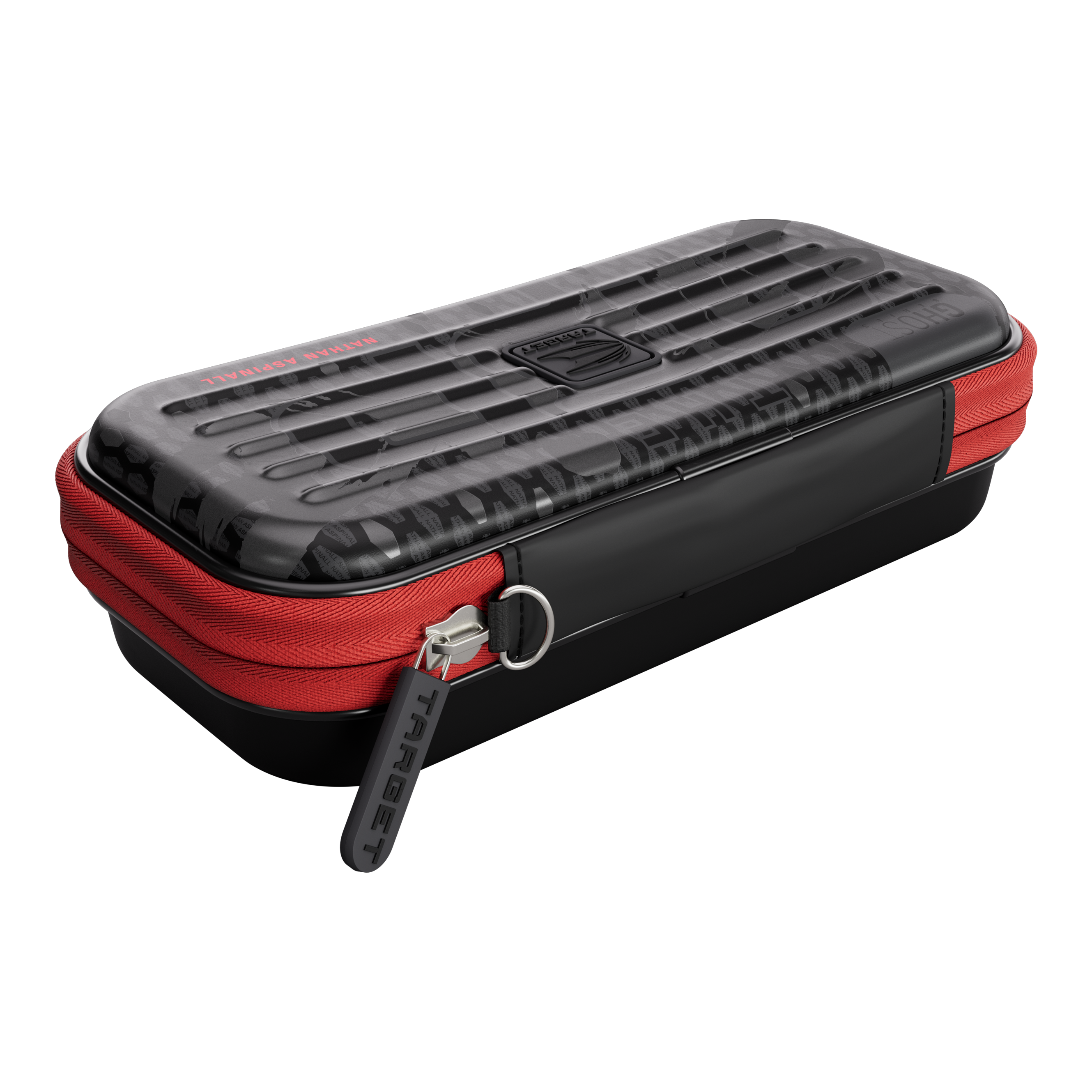 Takoma Ghost Series Nathan Aspinall darthoesje Das Bild zeigt das Takoma Ghost Series Nathan Aspinall Dartcase. Es handelt sich um ein spezielles Dartcase für Profispieler.