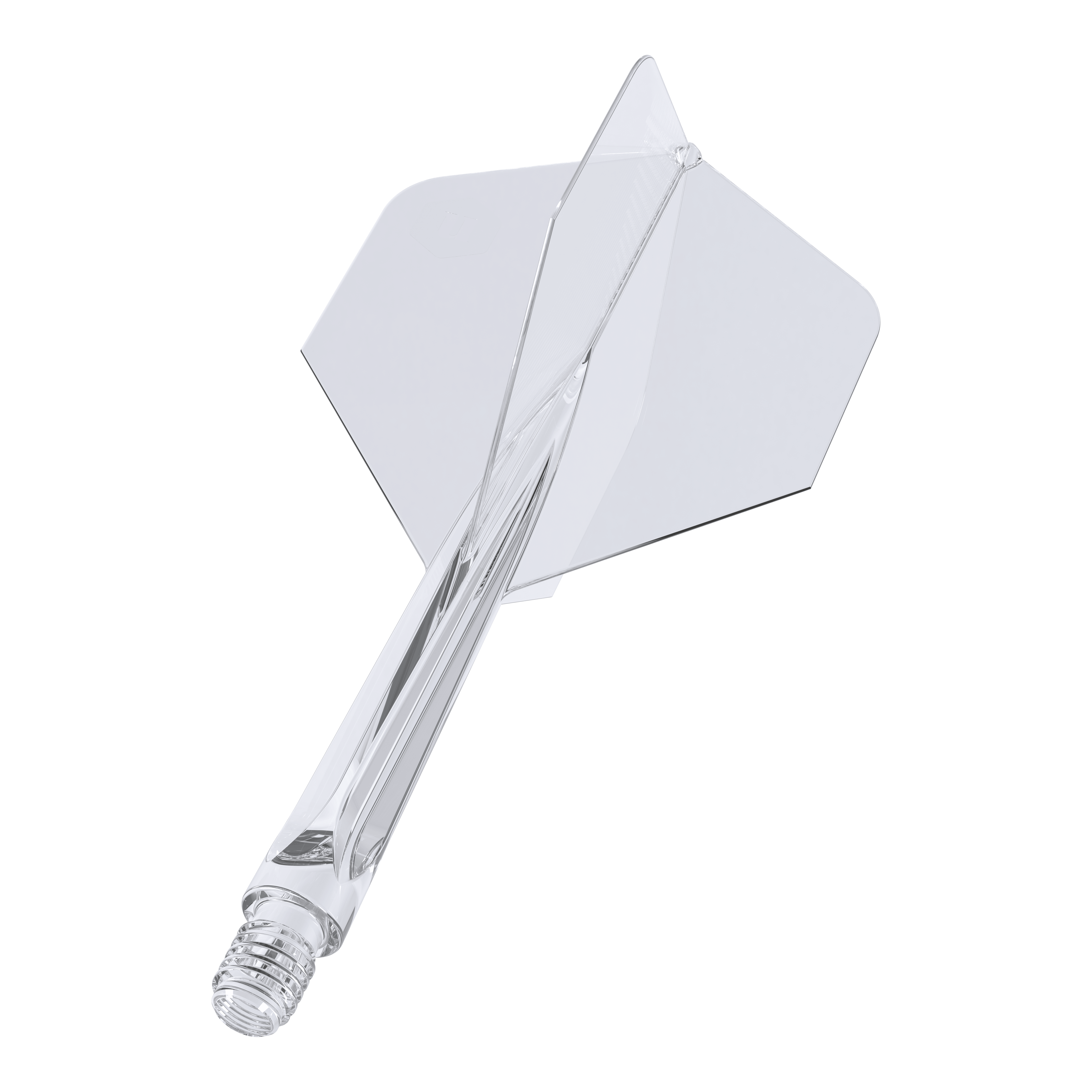 Unicorn Forge All In One Plus No2 Standaard Vluchten Helder - Medium Das Bild zeigt einen klaren, mittelgroßen Dartaufsatz des Modells "Unicorn Forge All In One Plus No2 Standard Flights". Die Flight- und Schaftteile sind transparent und bilden ein einteiliges Design.