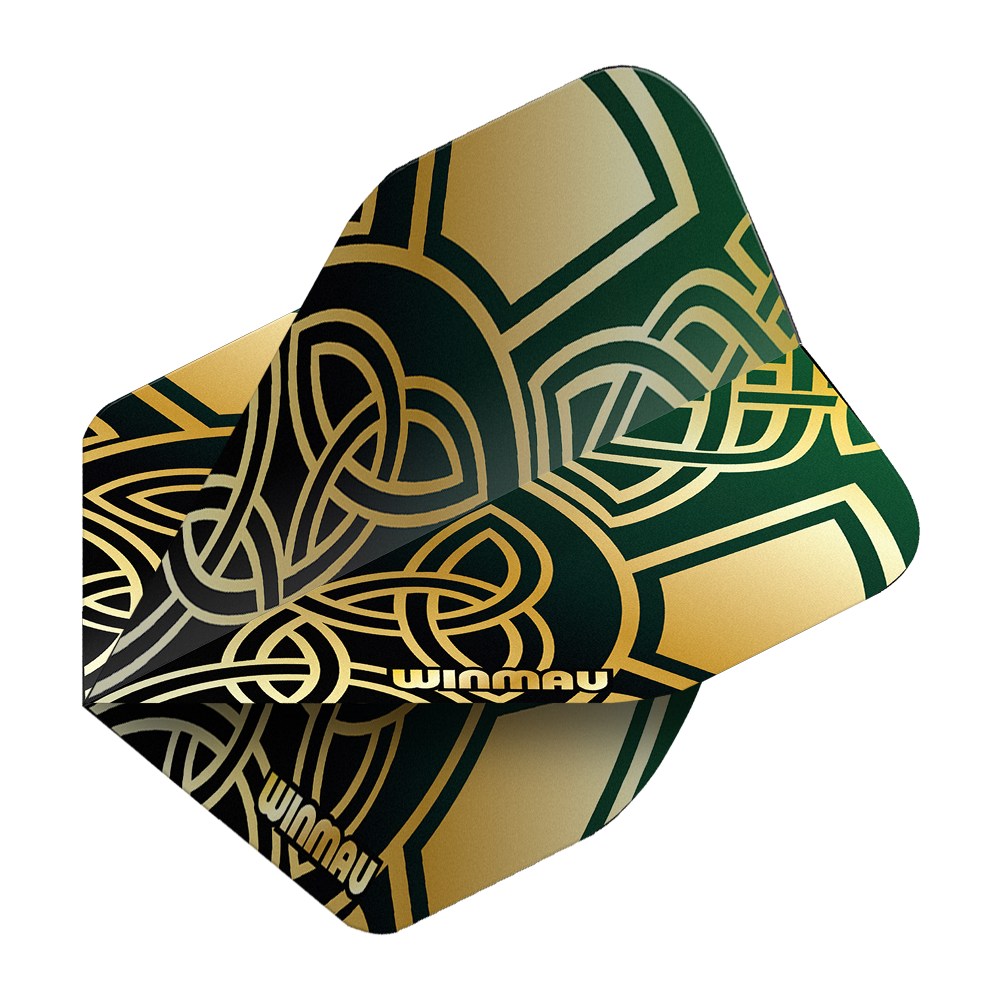 Winmau Prism Delta Brendan Dolan Celtic Knot Black Gold No2 Standaardvluchten Gezeigt werden die Winmau Prism Delta Brendan Dolan Celtic Knot Black Gold No2 Standard Flights. Die Flights sind für Darts mit einem auffälligen keltischen Design gestaltet.