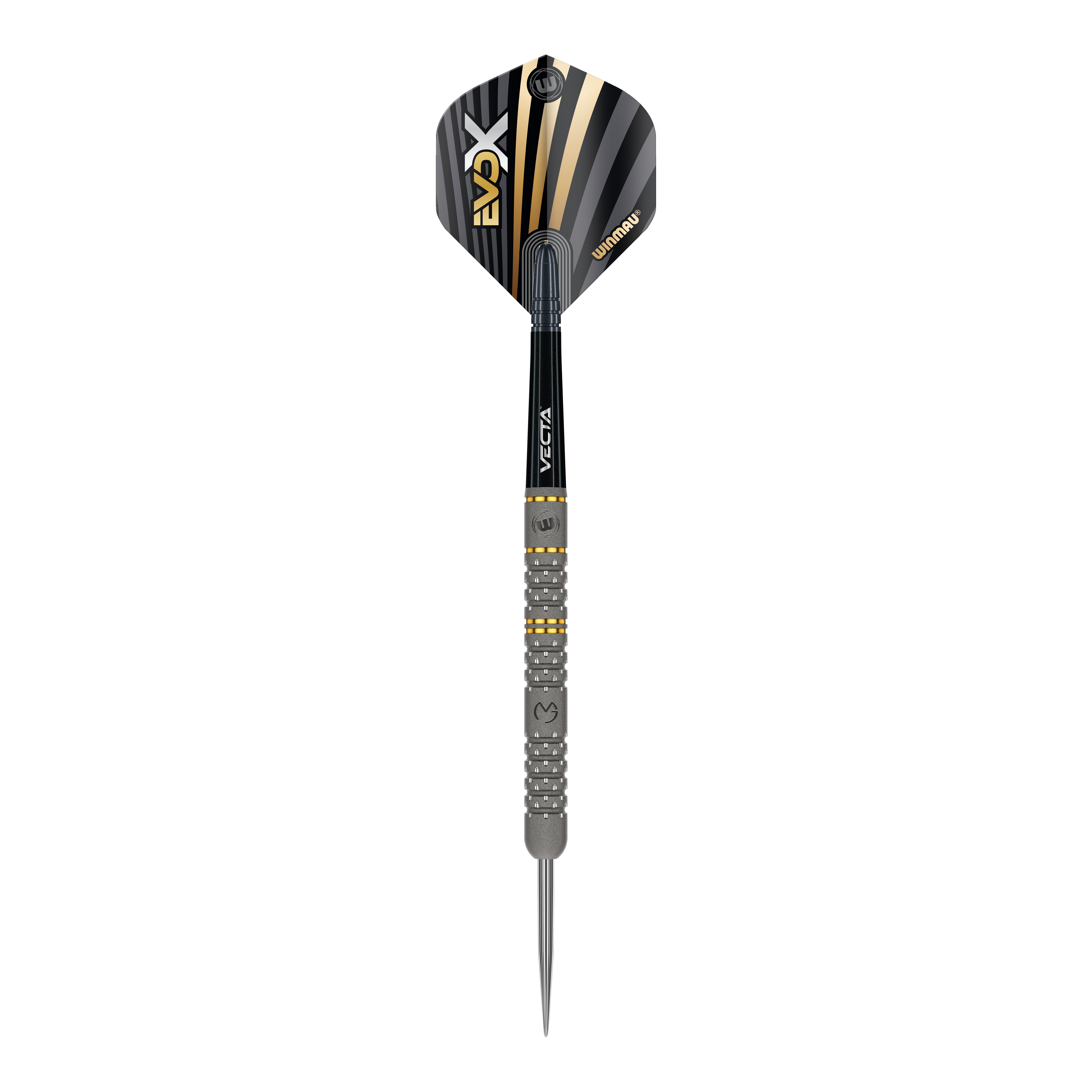 Winmau Michael Van Gerwen Evo-X stalen dartpijlen Dies ist ein Winmau Michael Van Gerwen Evo-X Steeldart. Der Dartpfeil hat ein schwarz-goldenes Design und eine strukturierte Griffzone.