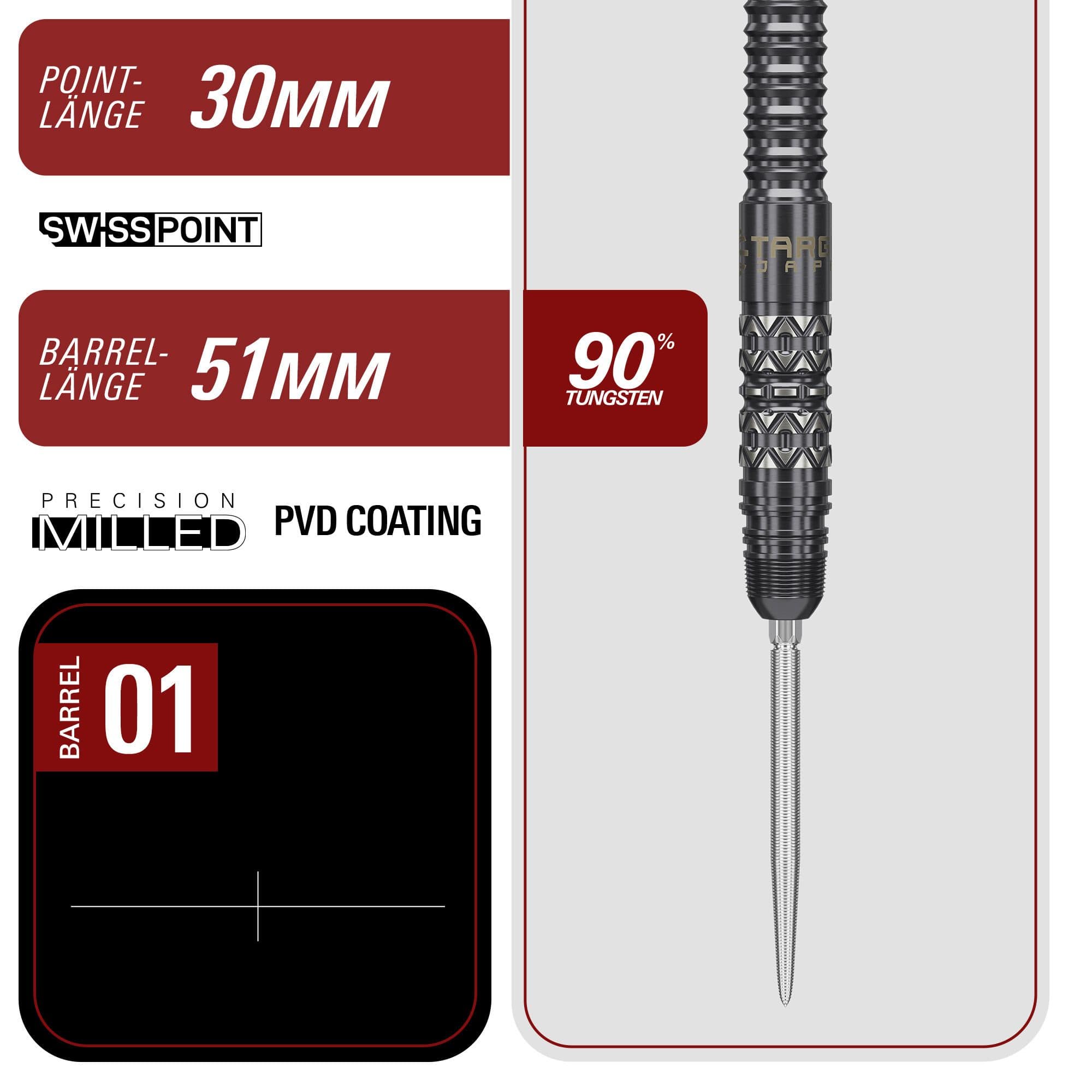 Target Japan Black Marque Creed Swiss Point Steeldarts - 23g werden präsentiert. Die Darts sind elegant und modern im Design.