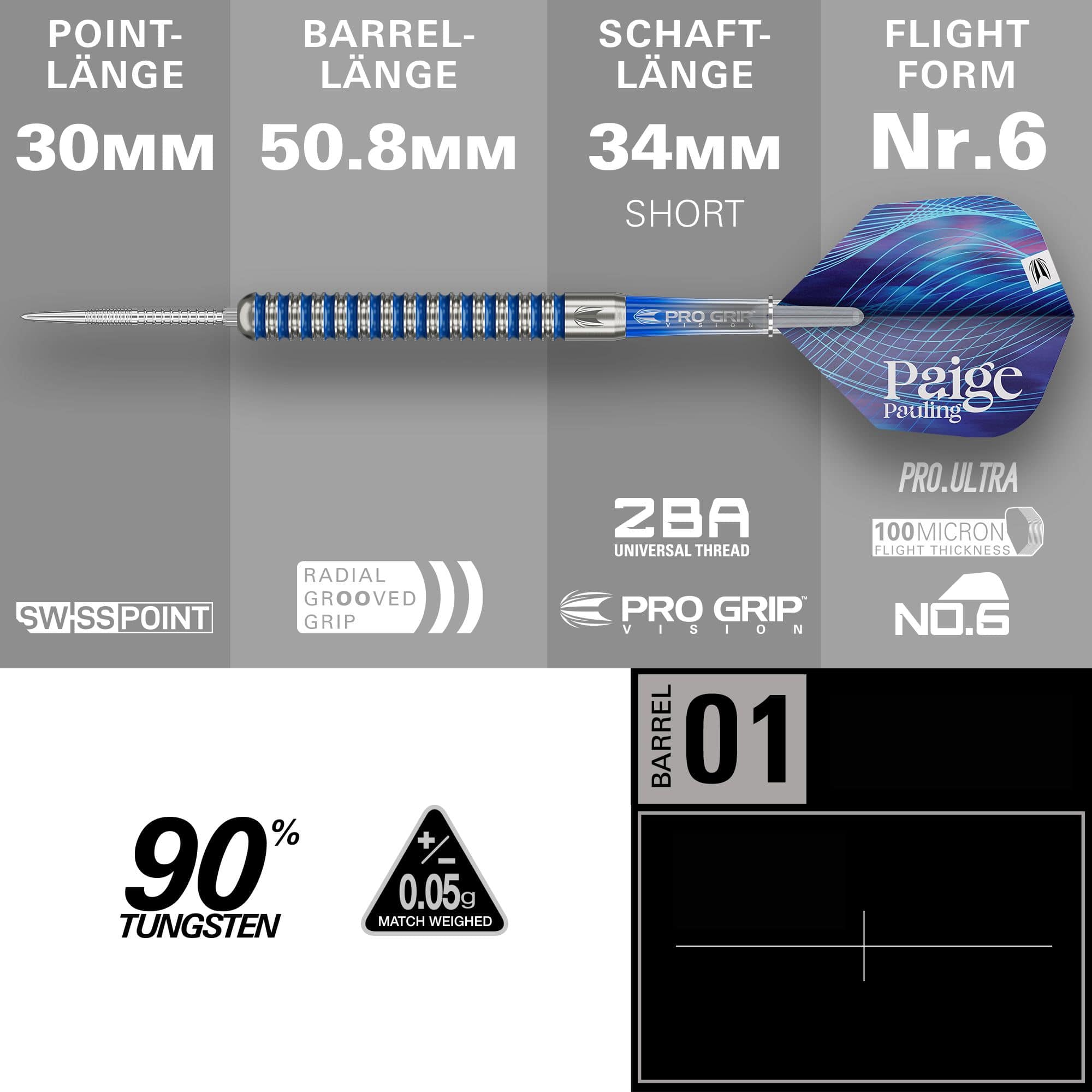 Target Paige Pauling GEN1 Swiss Points stalen dartpijlen - 22 g