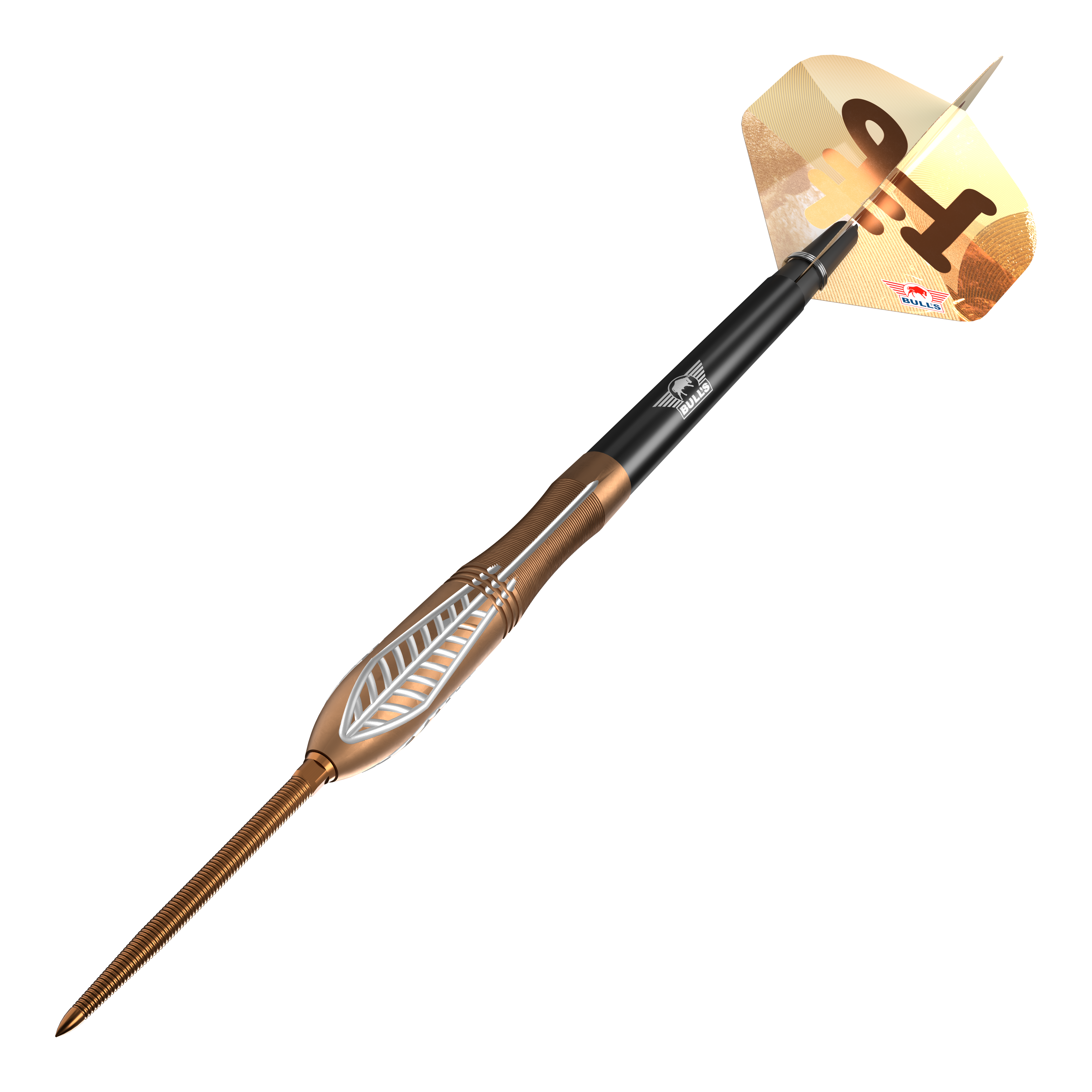 Bulls NL Bronzo Nova Convertible Point stalen dartpijlen Zu sehen ist Bulls NL Bronzo Nova Convertible Point Steeldarts. Das Set wird aus einer weiteren Perspektive gezeigt.