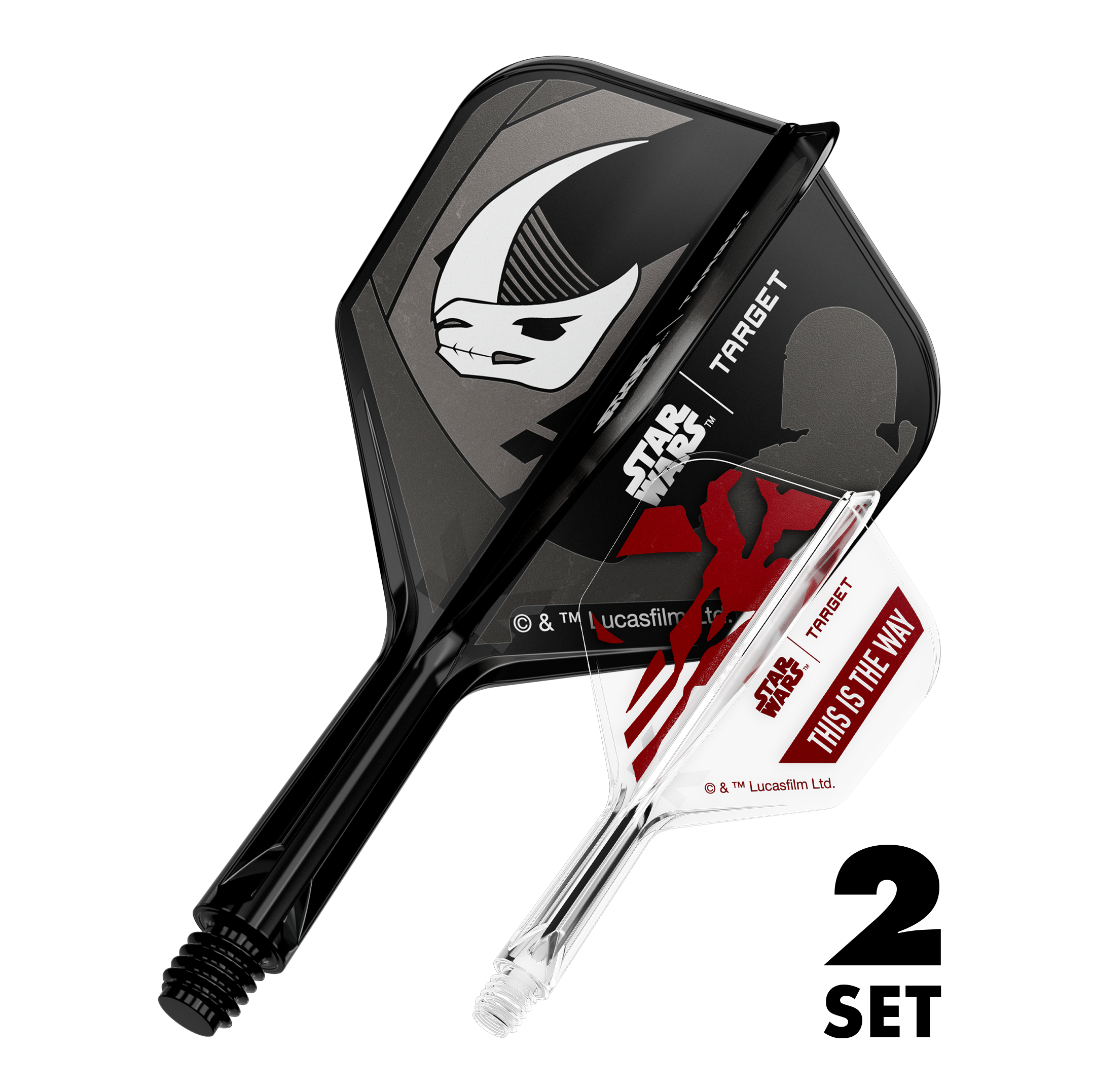Target Star Wars K-Flex Set Mandalorian nr. 6 Flights Zwei Dart-Flügel-Sets mit Mandalorianer-Design, bekannt aus Star Wars. Die Flights sind 19 mm groß und für Dartpfeile geeignet.