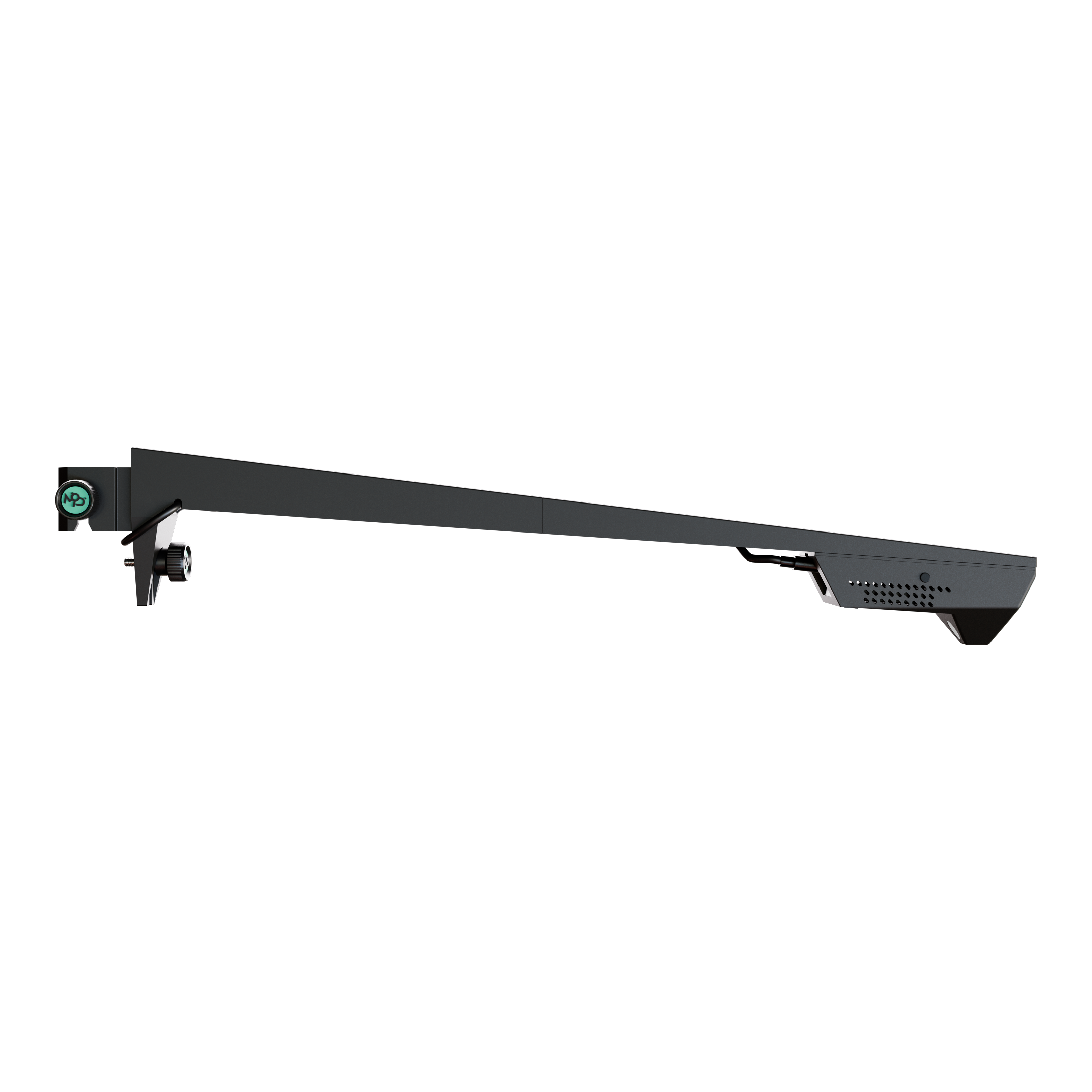 Target VIRT-camera Das Bild zeigt die Target VIRT Kamera, ein schlankes, modernes Kameragerät. Sie hat ein langes, schwarzes Gehäuse mit einem kleinen Kameraelement an einem Ende.