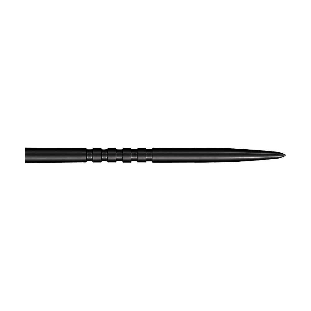 Shot Grip Point stalen dartpunten - Zwart Auf diesem Bild sind schwarze Steeldartspitzen zu sehen. Das Modell Grip Point hat eine Länge von 45 mm.