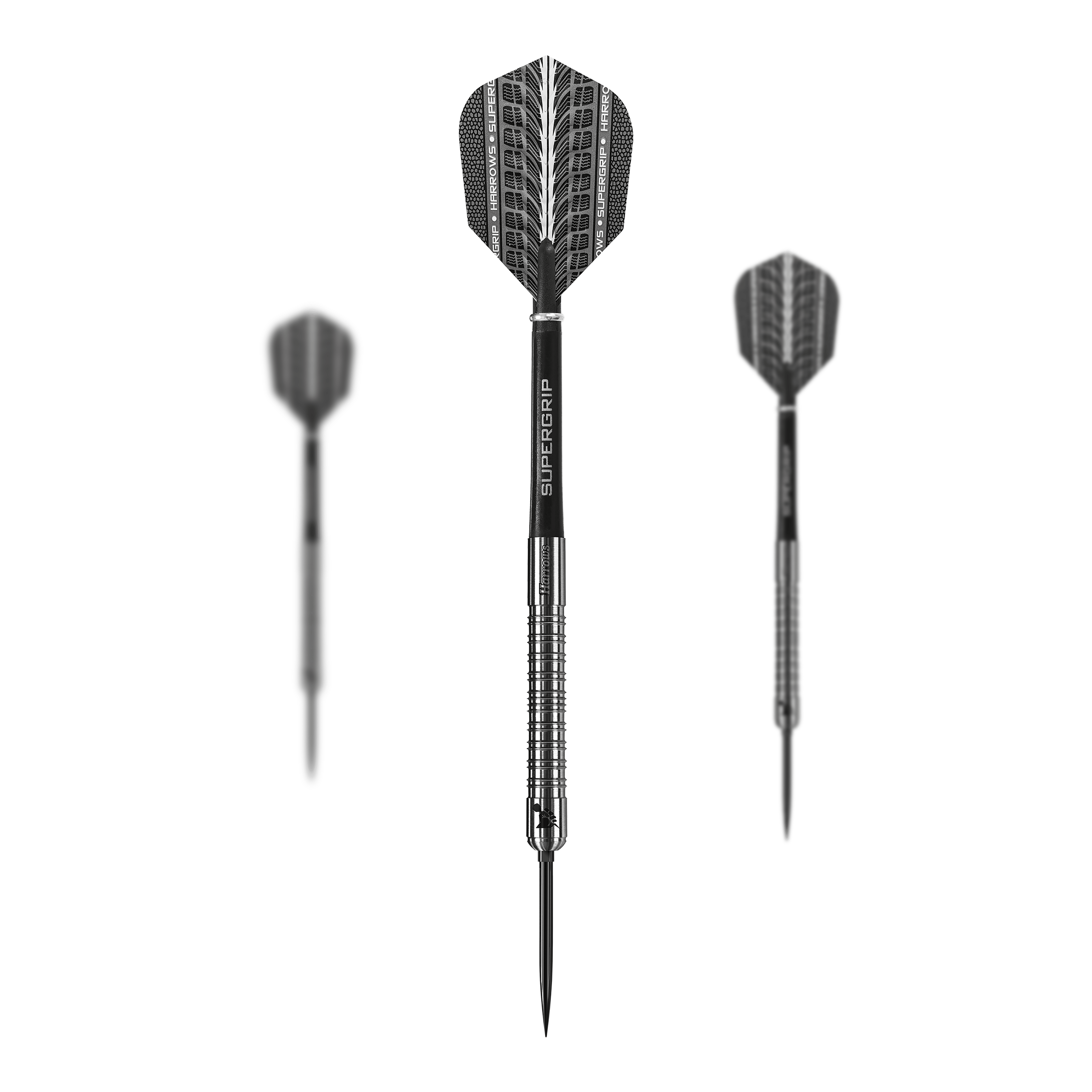 Harrows Supergrip 90 Quick Point stalen dartpijlen Die Harrows Supergrip 90 Quick Point Steeldarts sind als Set abgebildet. Das Set enthält mehrere Dartpfeile auf weißem Hintergrund.