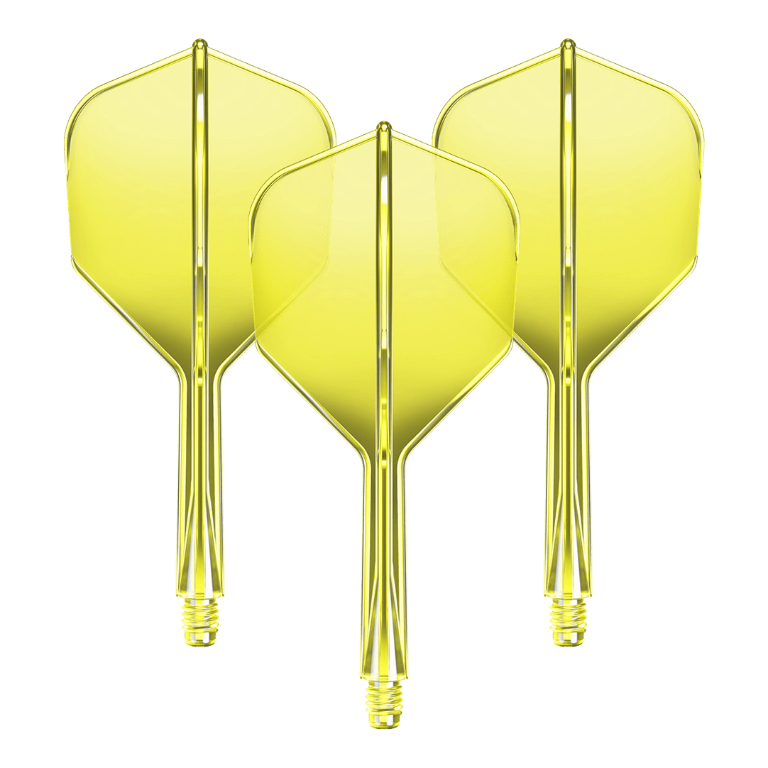 GOAT A1R No6 Flight Shaft System - Neongeel Das Bild zeigt das Flight-Shaft-System GOAT A1R No6 in Neon-Gelb mit einer Länge von 26mm. Es handelt sich um ein Set für Dartpfeile.
