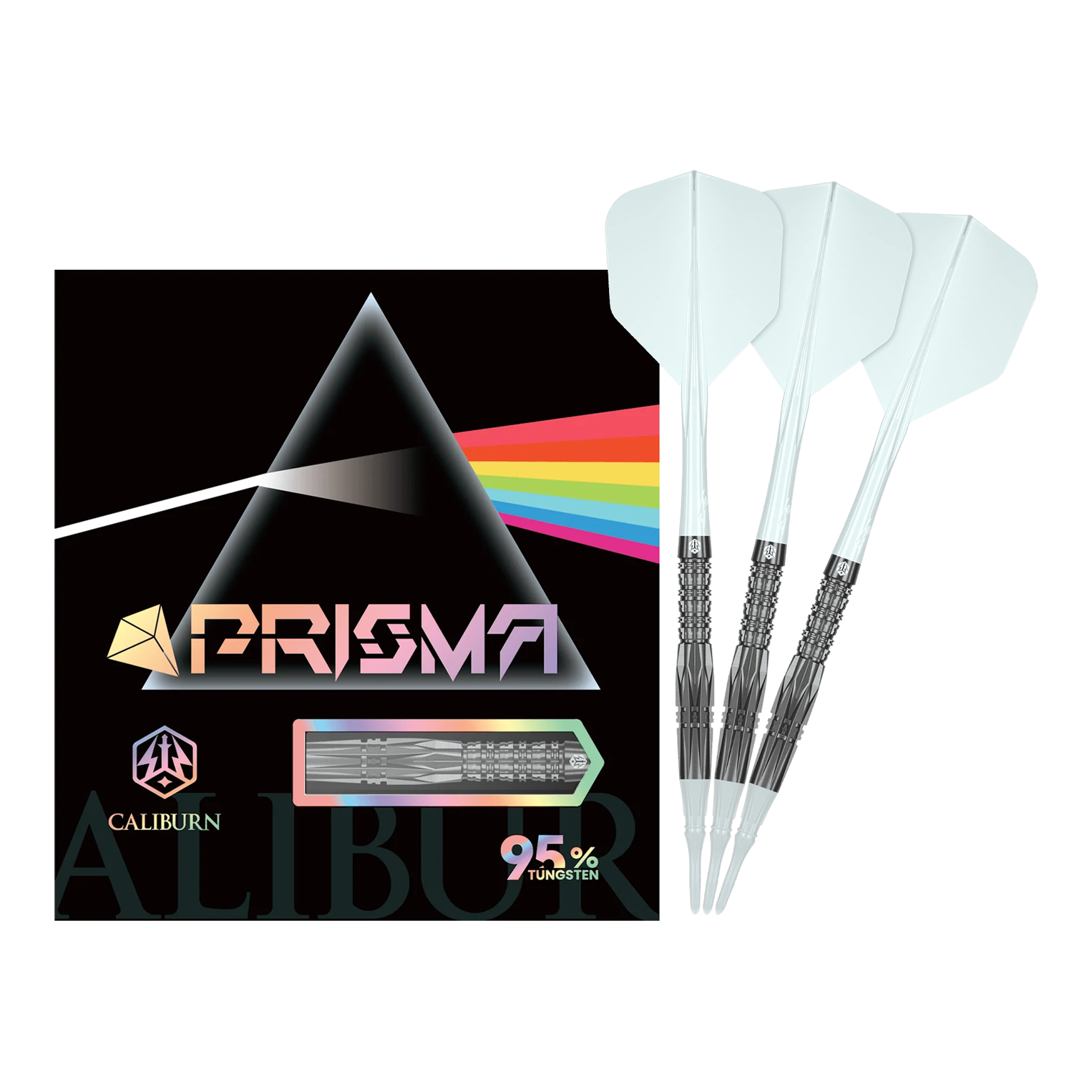 Caliburn Prisma P1 softdarts - 19 g Das Bild zeigt den vollständigen Caliburn Prisma P1 Softdart mit 19g. Dieses Produkt eignet sich ideal für Softdartspieler.