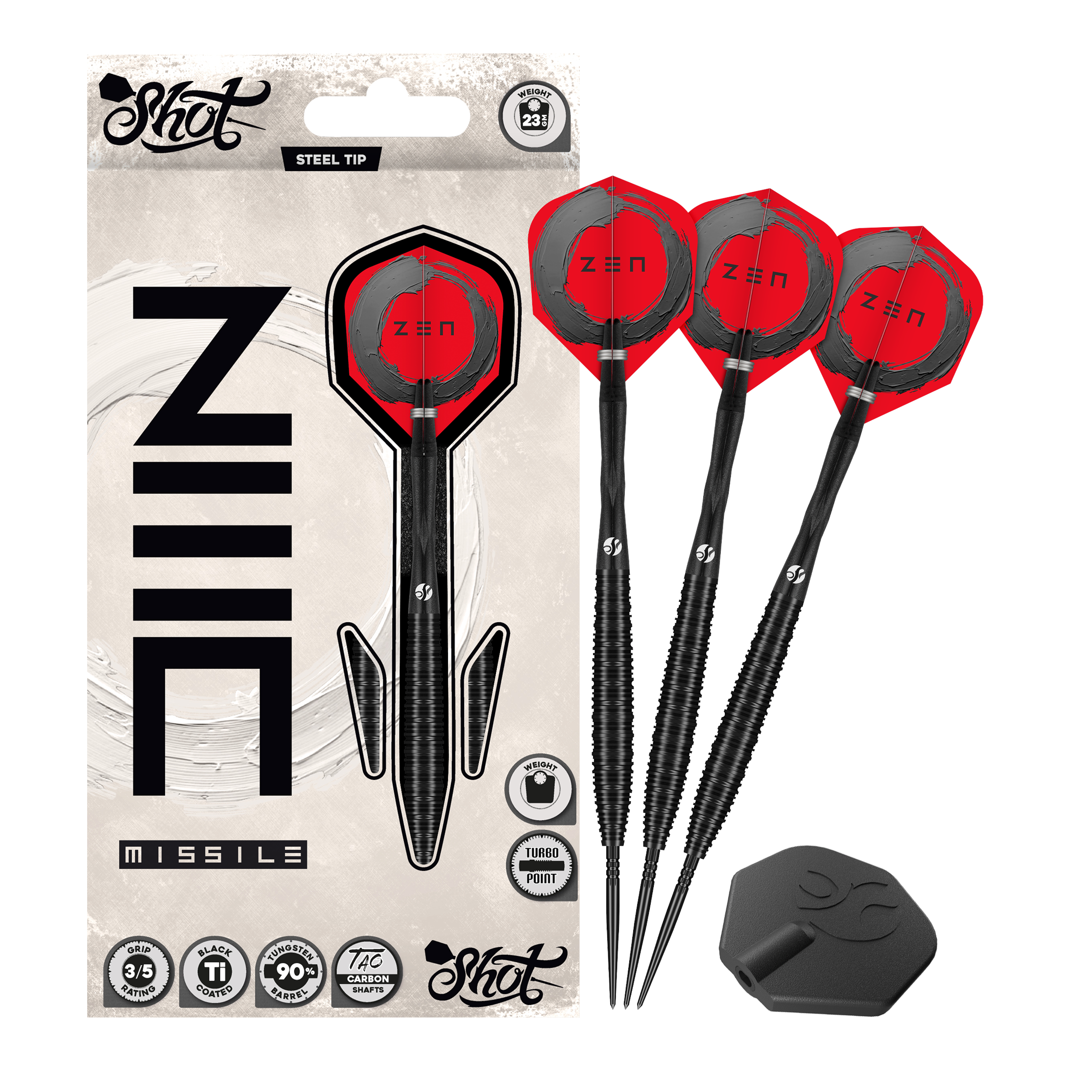 Shot ZEN Missile Turbo Point stalen pijltjes - 23 g Dieses Bild zeigt Shot ZEN Missile Turbo Point Steeldarts - 23g als Gesamtansicht. Sie sind geeignet für das professionelle Dartspiel.