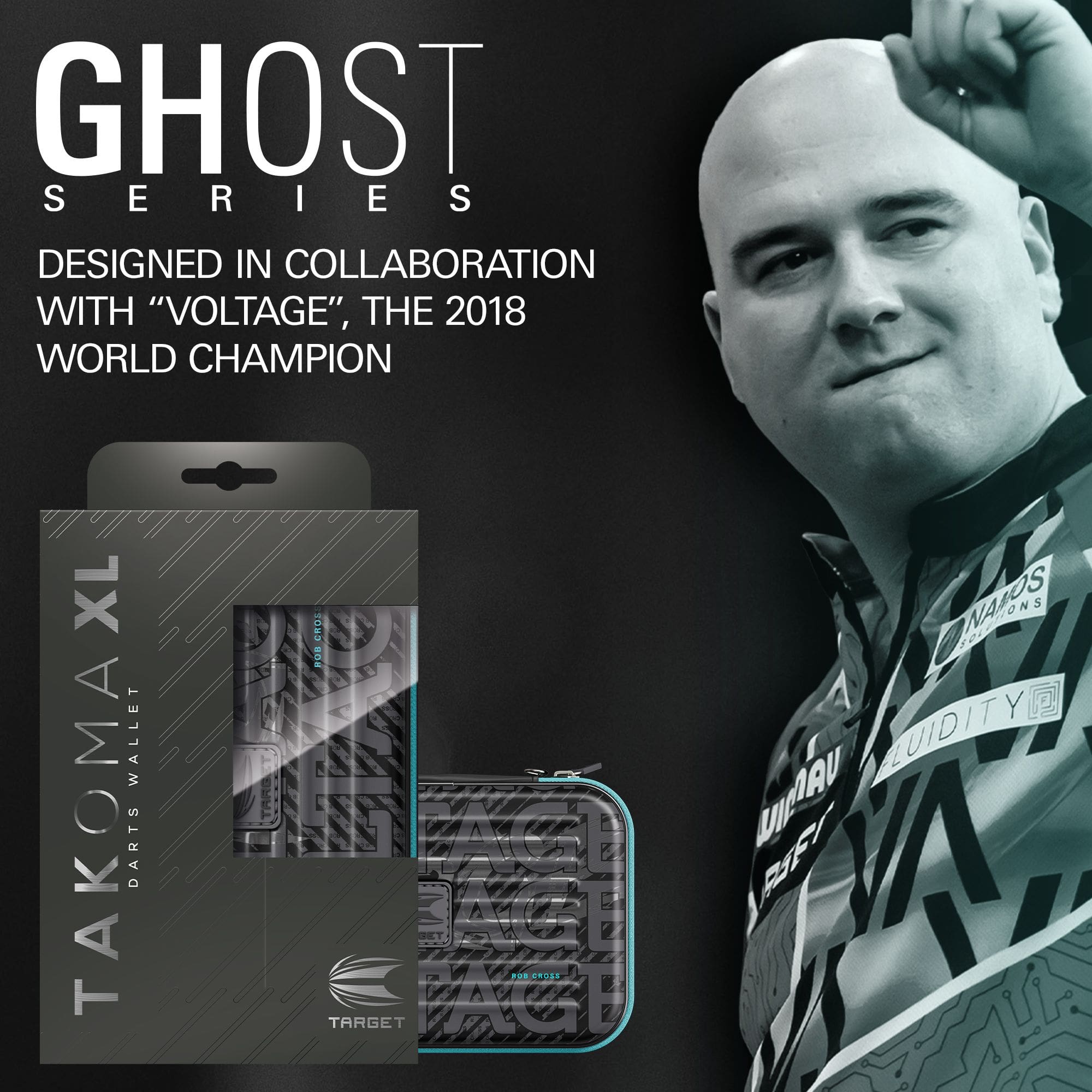 Takoma XL Ghost Series Rob Cross dartkoffer Zu sehen ist das Takoma XL Ghost Series Rob Cross Dartcase. Es ist ein spezielles Dartcase für die Ghost Series von Rob Cross.