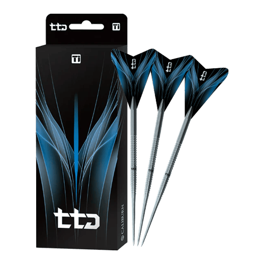 Caliburn TTD Complete Titanium T1 Zilveren Steeldarts - 5g Das Bild zeigt die Caliburn TTD Complete Titanium T1 Silver Steeldarts - 5g. Es handelt sich um hochwertige silberne Steeldarts aus Titan.
