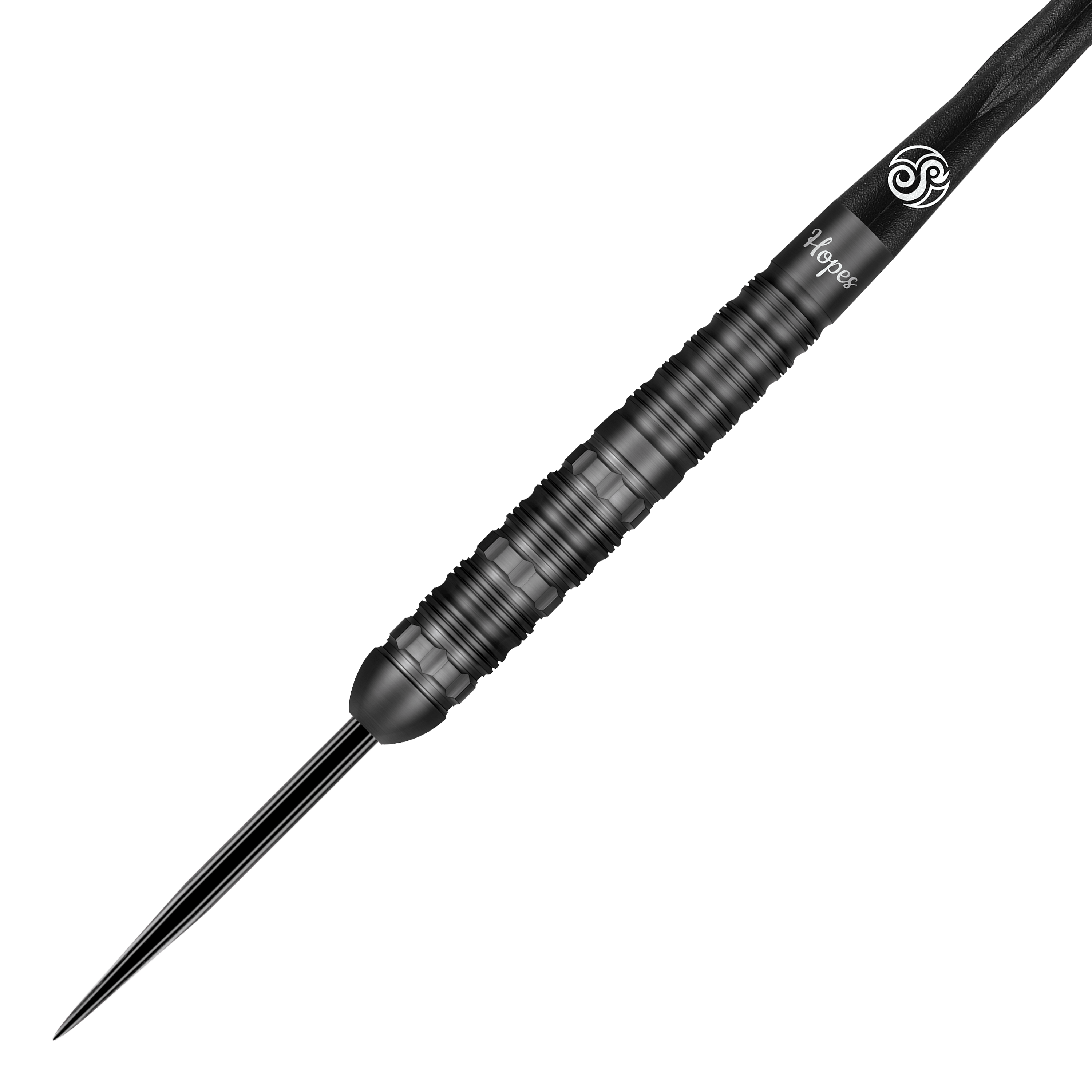 Shot Pro-Series Haupai Puha 2 stalen darts - 24g Das Bild zeigt einen schwarzen Steeldart aus der Shot Pro-Series Haupai Puha 2 mit 24 Gramm Gewicht. Der Dartpfeil hat ein modernes, geriffeltes Design für besseren Halt.