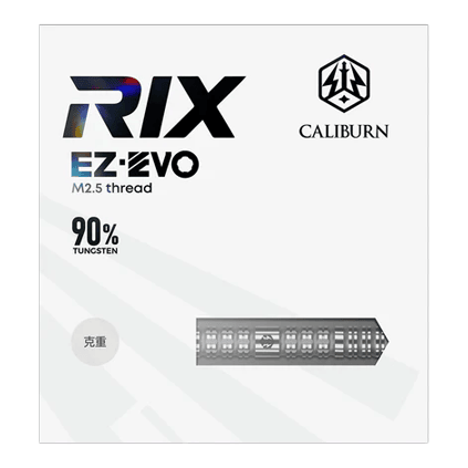Caliburn Rix EZ-EVO R1 stalen dartpijlen Zu sehen sind die Caliburn Rix EZ-EVO R1 Steeldarts. Diese Darts zeichnen sich durch ihr modernes Design und ihre hohe Qualität aus.
