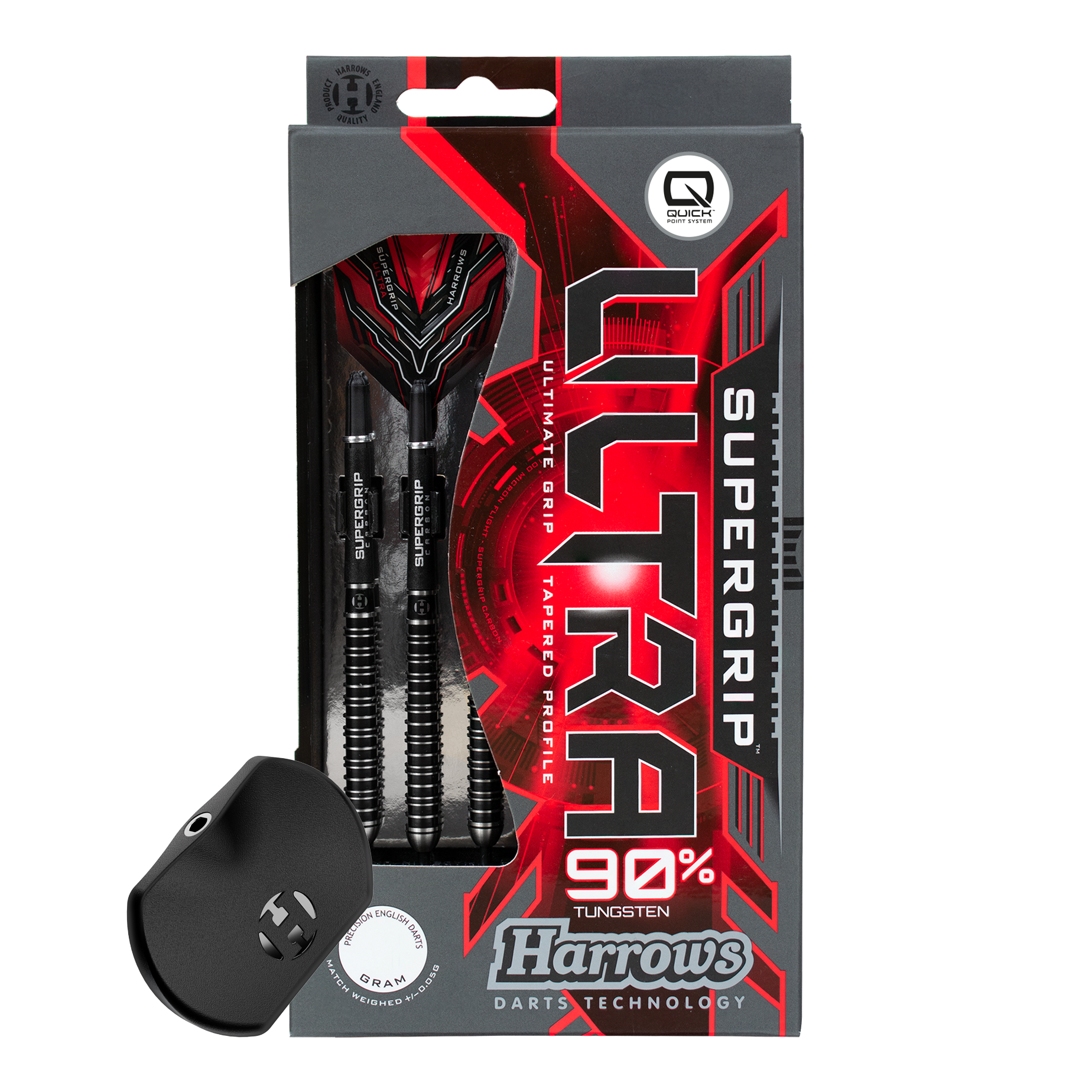 Harrows Supergrip Ultra Quick Point stalen dartpijlen Hier wird das Harrows Supergrip Ultra Quick Point Steeldarts Set gezeigt. Die Features sind im Detail sichtbar.