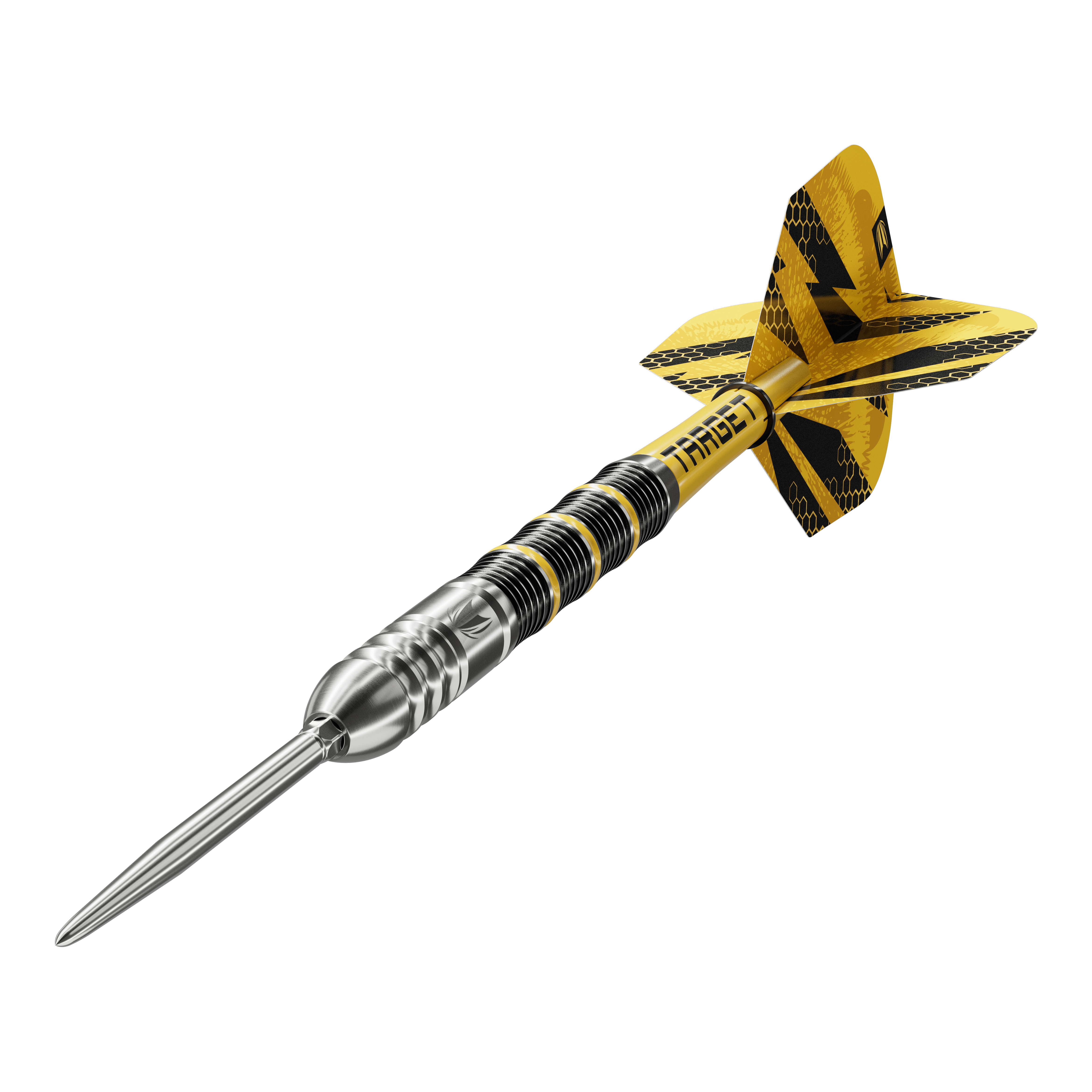 Target Buzz 02 Swiss Points stalen dartpijlen Das Bild zeigt die Target Buzz 02 Swiss Points Steeldarts. Die Steeldarts sind aus nächster Nähe aufgenommen.