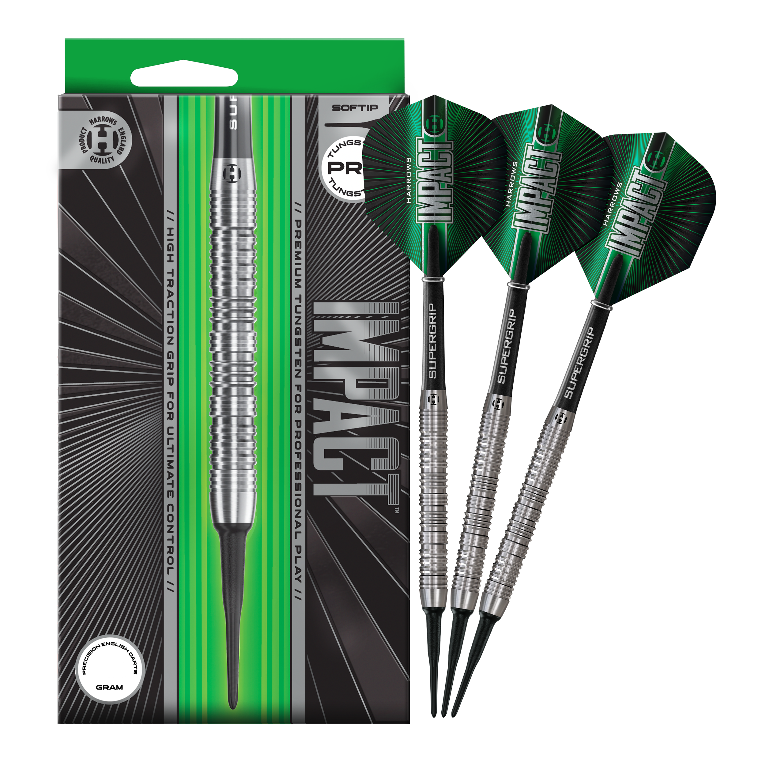 Harrows Impact Soft Darts Auf dem Bild sind die Harrows Impact Softdarts komplett abgebildet. Das gesamte Produkt wird dargestellt.