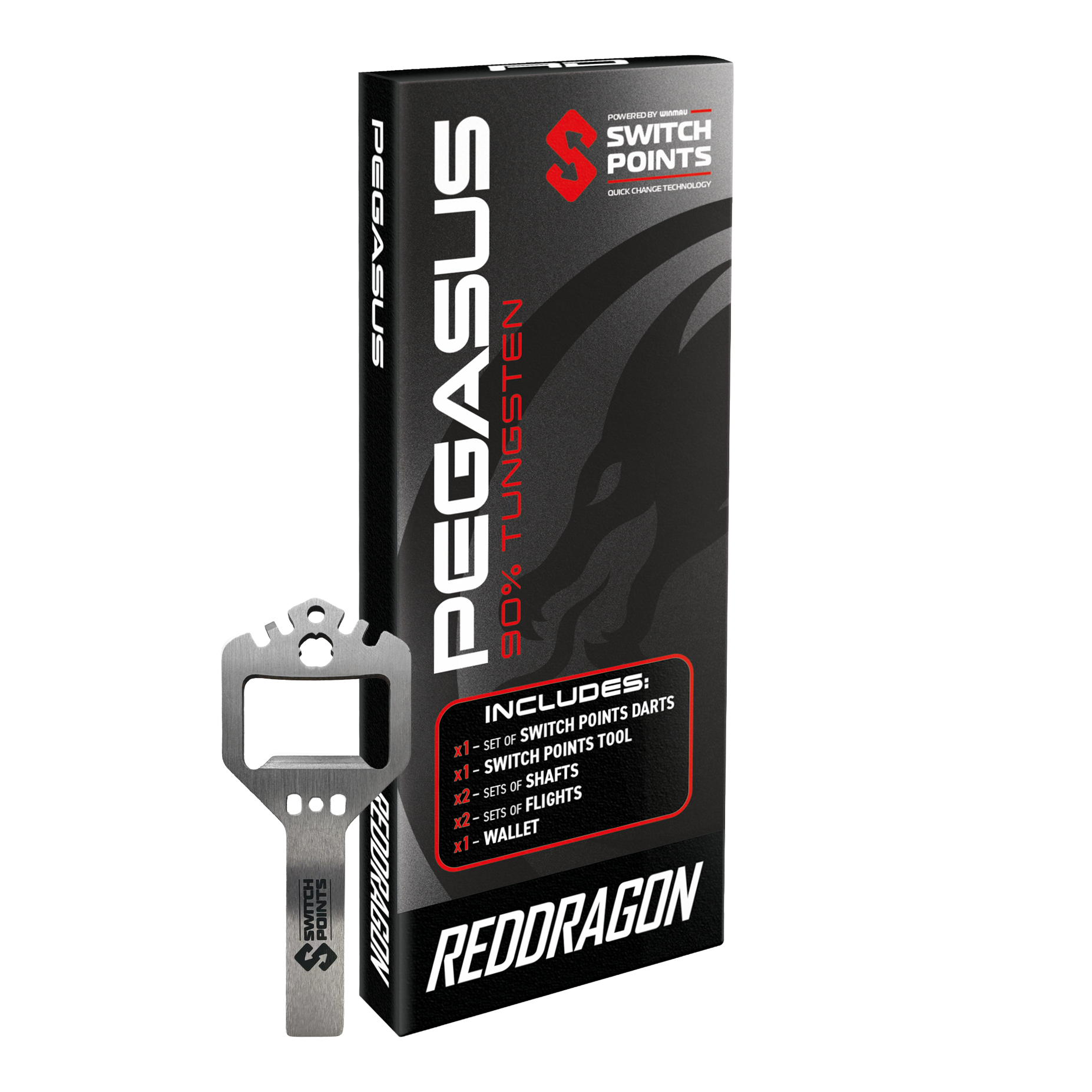 Red Dragon Pegasus Switch Point Stalen Darts Das Bild zeigt die Red Dragon Pegasus Switch Point Steeldarts. Die Pfeile sind hochwertig verarbeitet und ideal für Turniere geeignet.